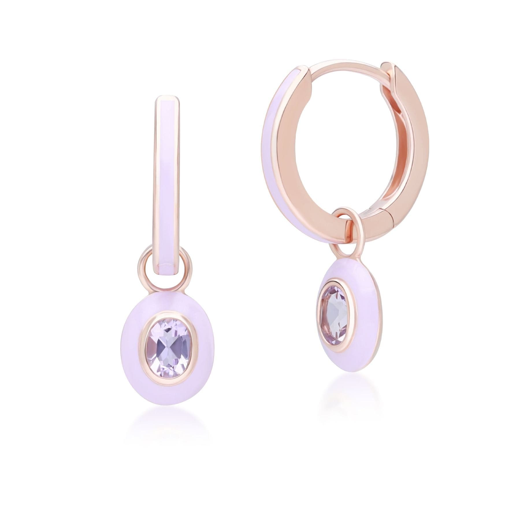 253E419001925 Siberian Waltz Violet Enamel & Pink Amethyst Hoop Earrings In 18ct Rose Gold Plated Sterling Silver Front