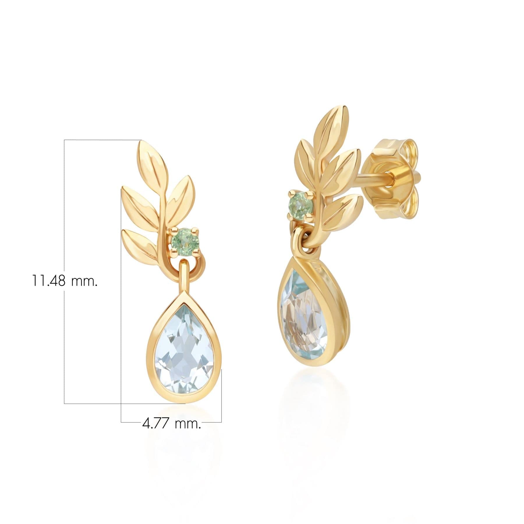 135E1858019 O Leaf Sky Blue topaz & Tsavorite Drop Earrings In 9ct Yellow Gold Dimensions