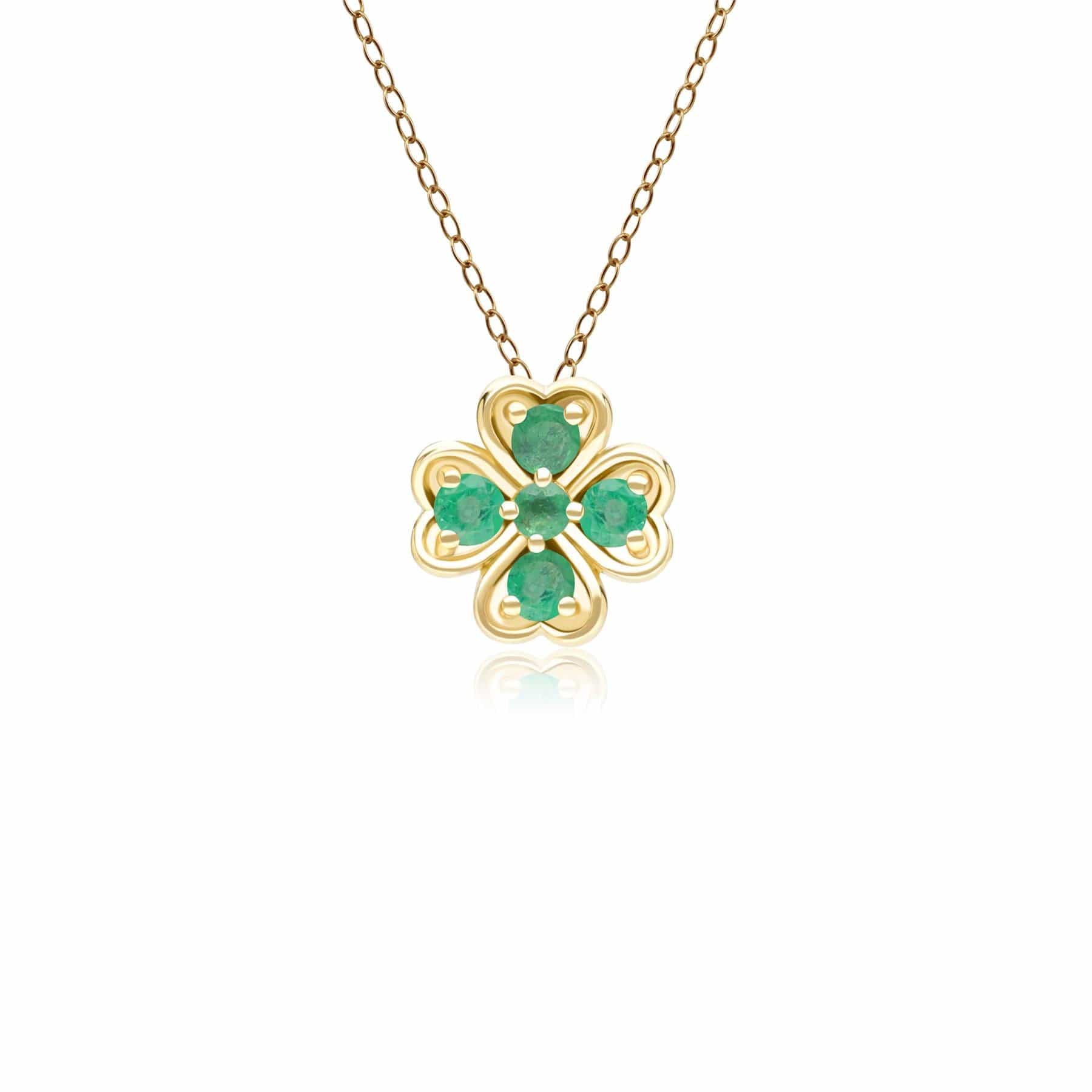 135P2127029 Gardenia Round Emerald Clover Pendant Necklace in 9ct Yellow Gold Front