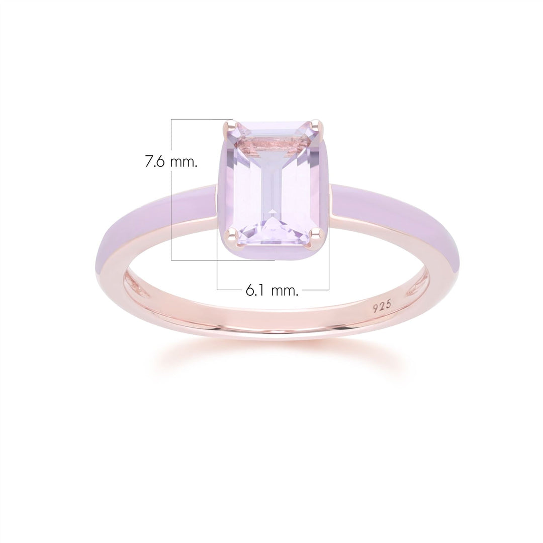 Siberian Waltz Violet Enamel & Octagon Pink Amethyst Ring In Rose Gold Vermeil