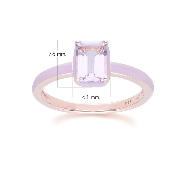 Siberian Waltz Violet Enamel & Octagon Pink Amethyst Ring In Rose Gold Vermeil