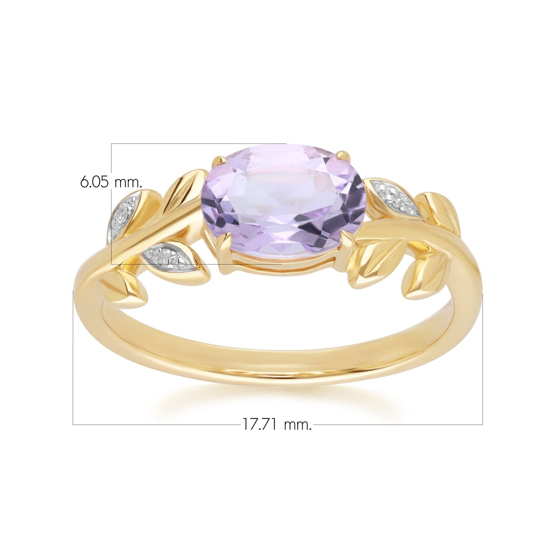 135R2093019 O leaf Pink Amethyst & Diamond Ring In 9ct Yellow Gold Dimensions
