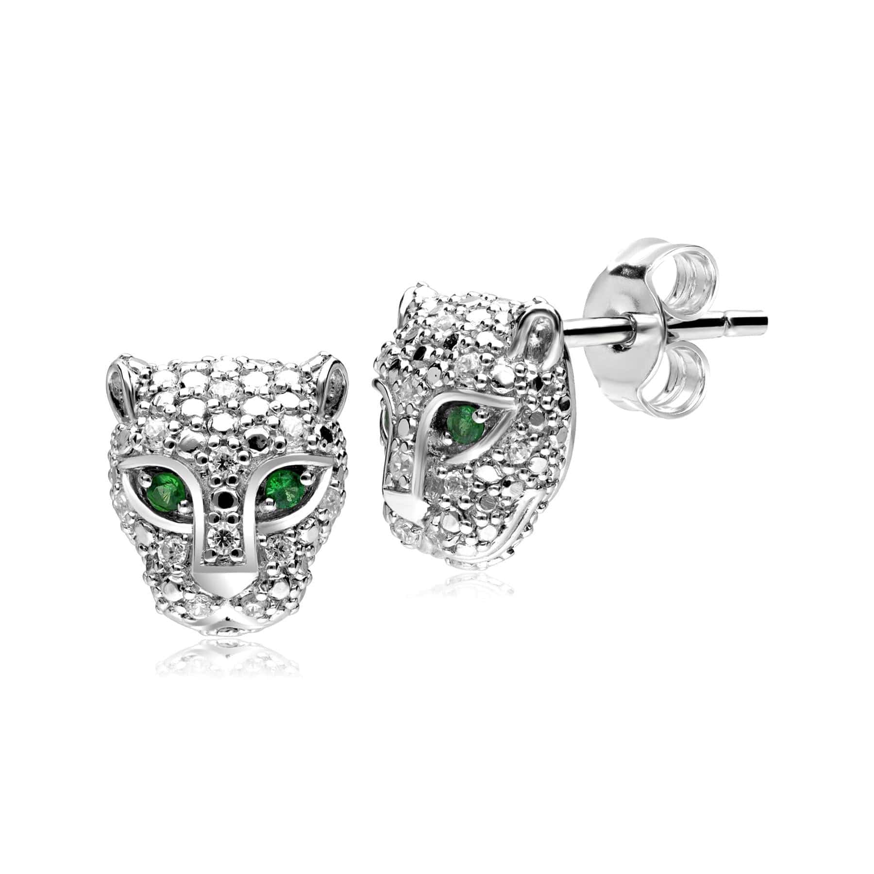 162E0282019 ECFEW™ 'The Unifier' Tsavorite & Diamond Cheetah Stud Earrings in 9ct White Gold 1