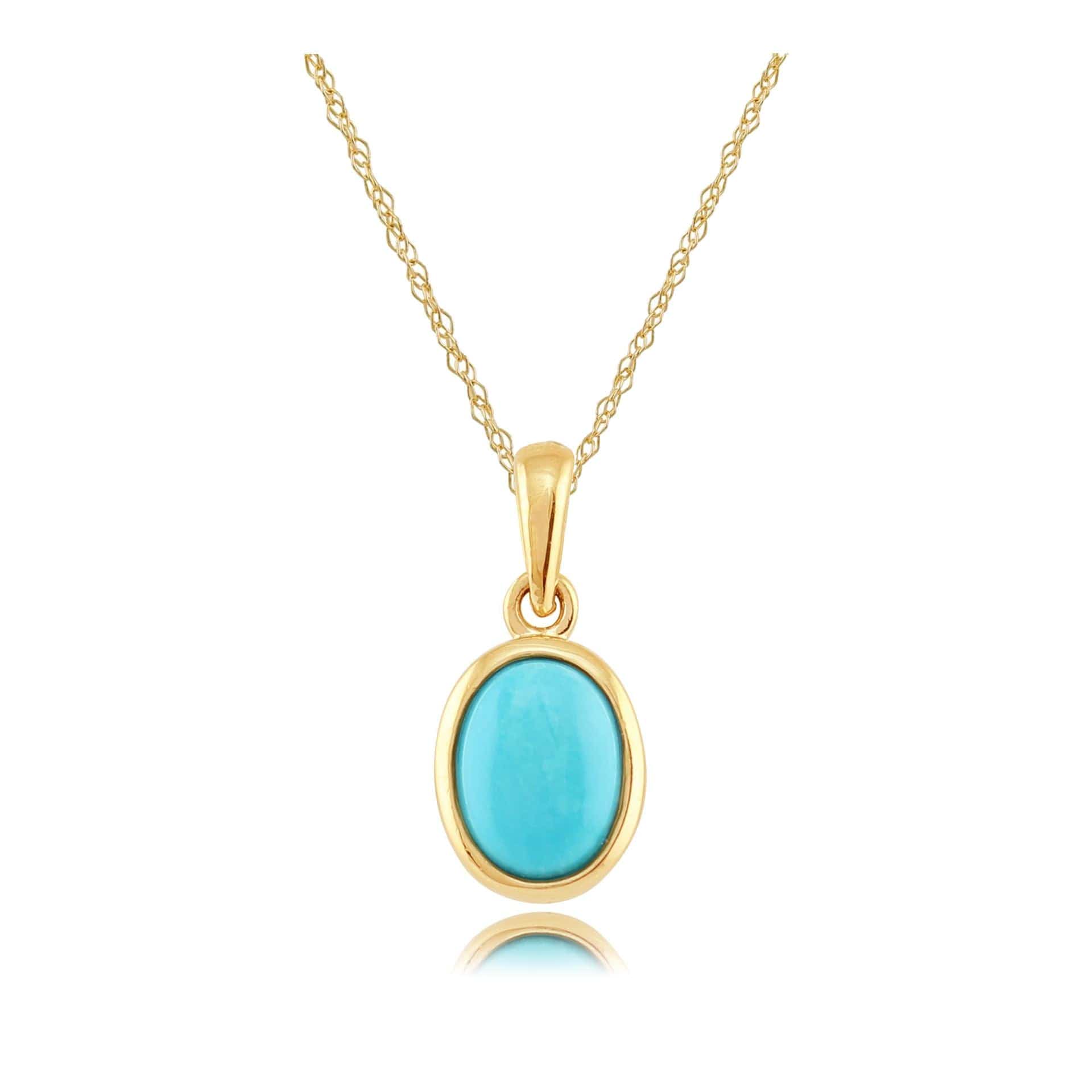 8016 Classic Turquoise Cabochon Pendant in 9ct Yellow Gold 1