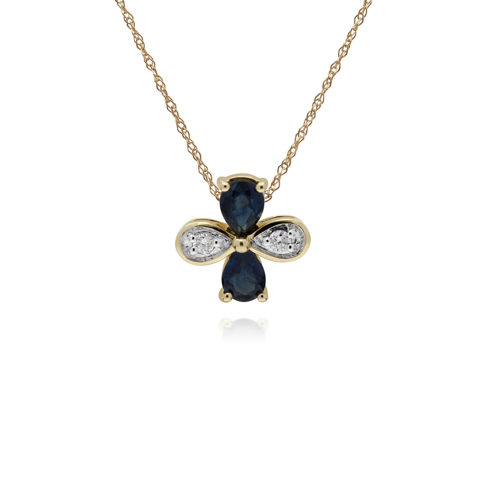Gemondo 9ct Yellow Gold Sapphire & Diamond Floral Pendant on 45cm Chain - Gemondo