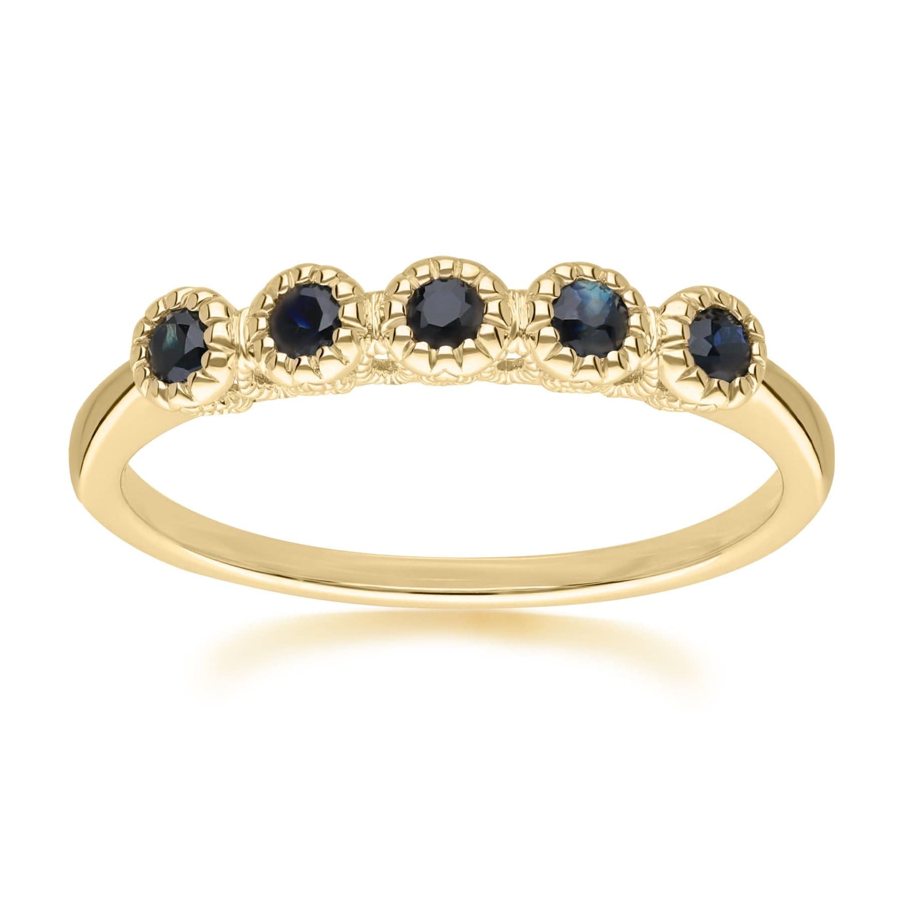 135R2046019 Classic Round Sapphire Five Stone Eternity Ring in 9ct Yellow Gold 1