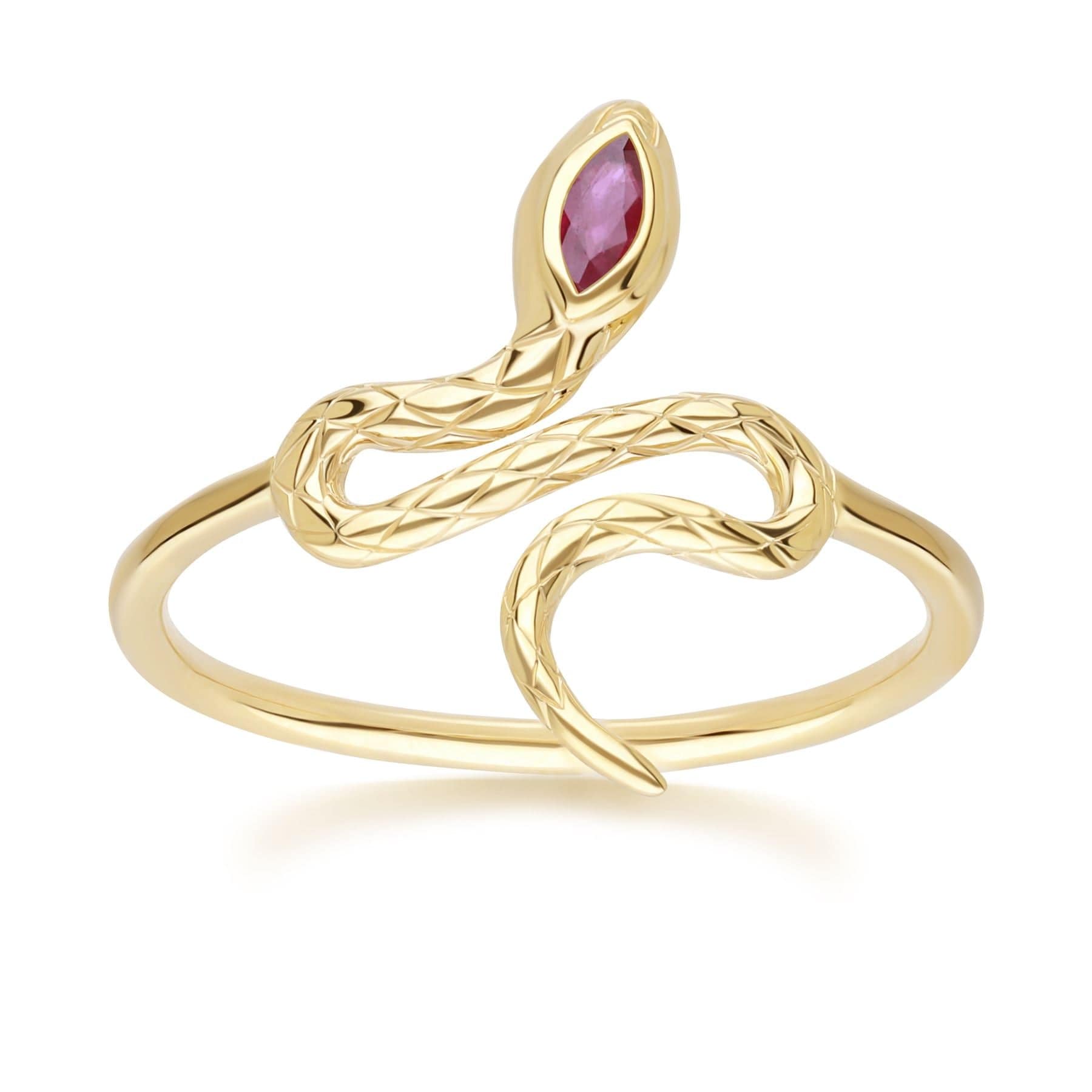 132R8457029 ECFEW™ Ruby Winding Snake Ring in 9ct Yellow Gold Front