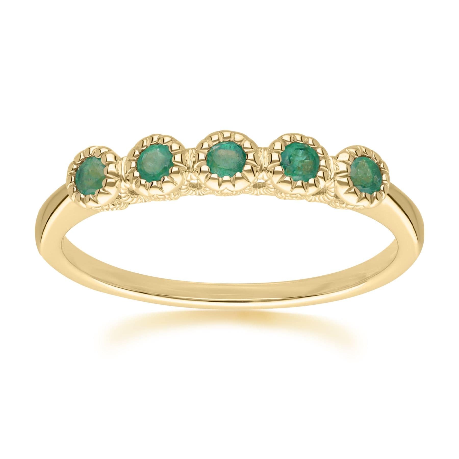 135R2046039 Classic Round Emerald Five Stone Eternity Ring in 9ct Yellow Gold 1