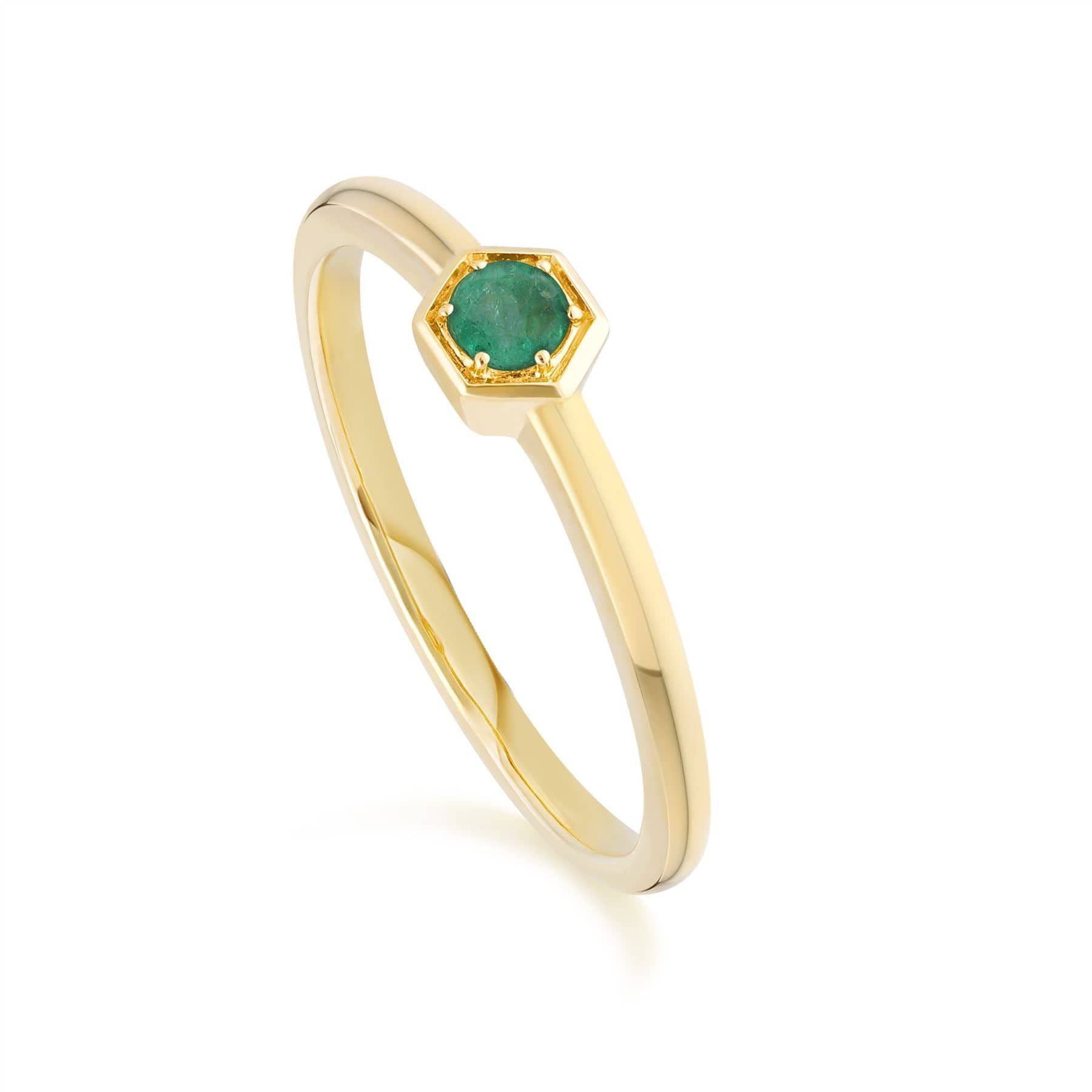 135R1837029 Honeycomb Inspired Emerald Solitaire Ring in 9ct Yellow Gold 1