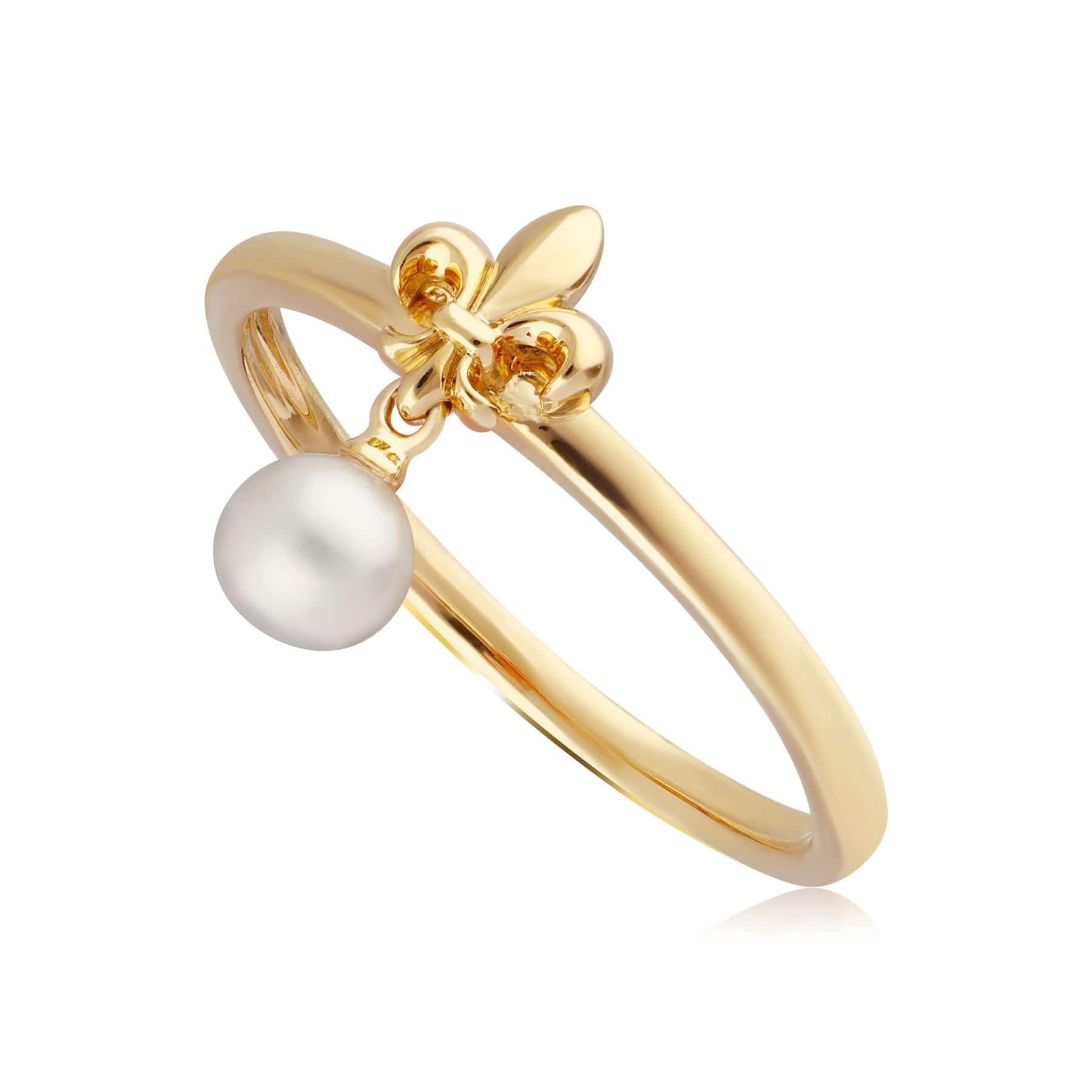 133R9474019 ECFEW™ Pearl Fleur De Lis Ring In 9ct Yellow Gold 1