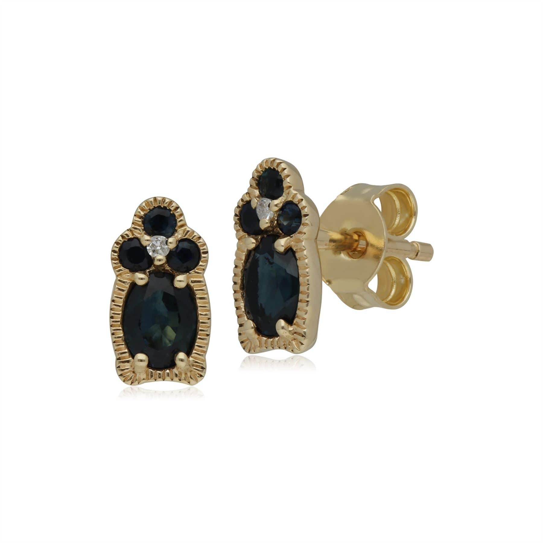 135E1479019 Classic Sapphire & Diamond Stud Earrings in 9ct Yellow Gold 1