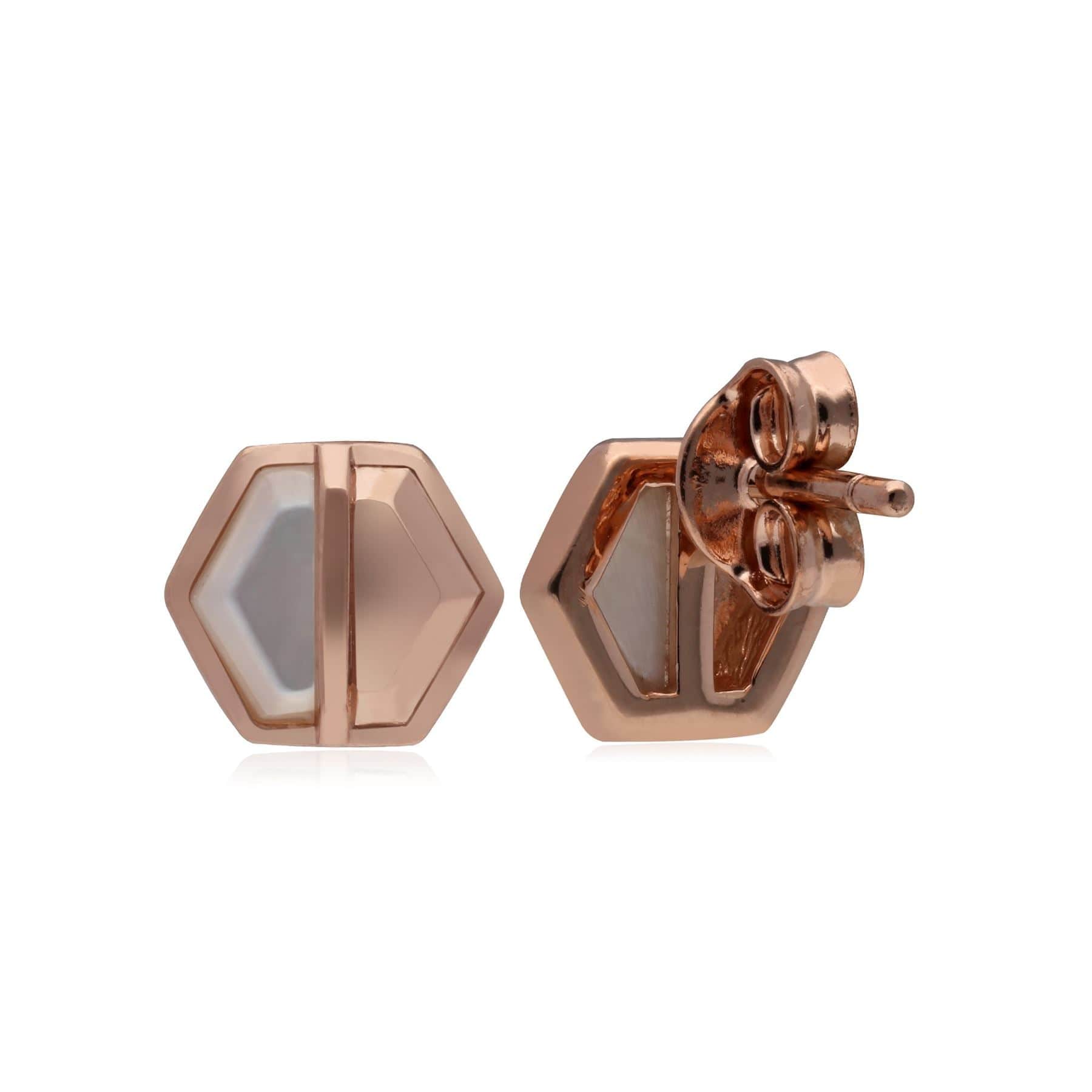 270E029703925 Micro Statement Mother of Pearl Hexagon Stud Earrings in Rose Gold Plated Silver 2