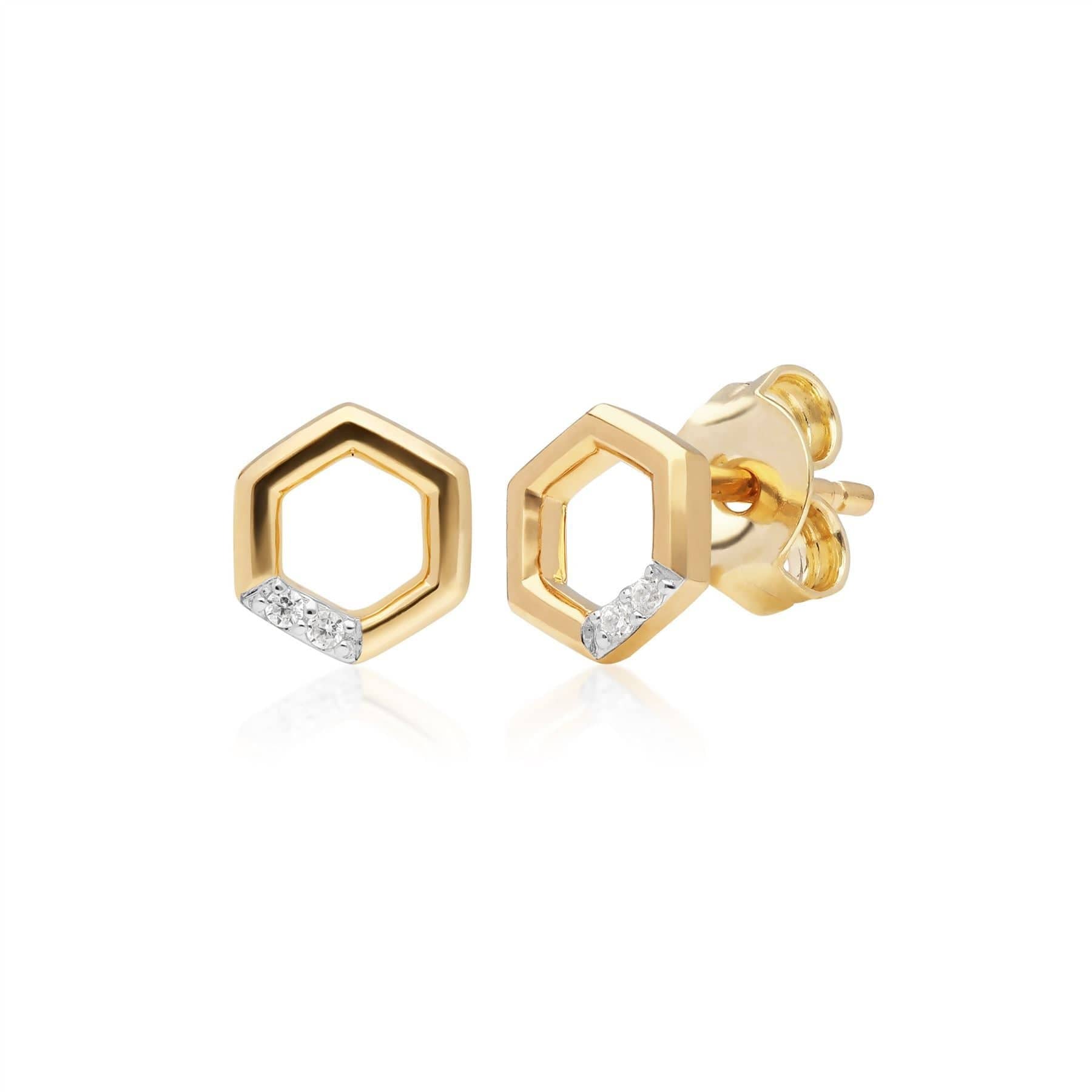 191E0392029-191R0896029 Diamond Pave Hexagon Stud Earring & Ring Set in 9ct Yellow Gold 2