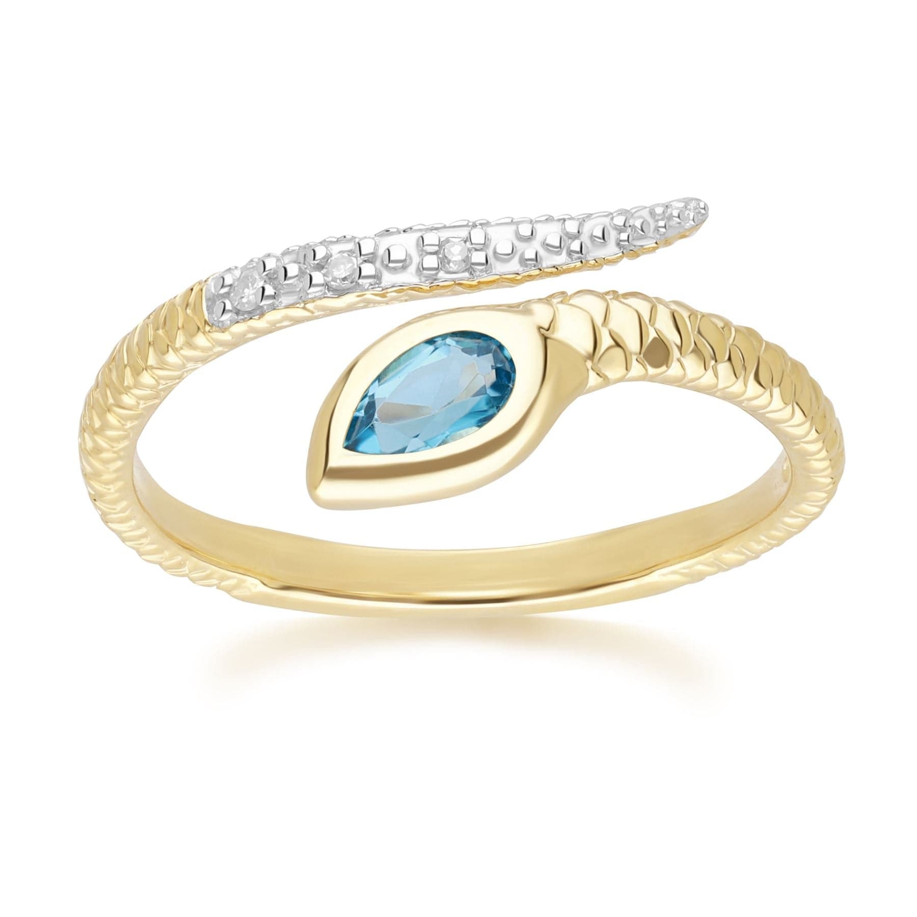133R9812029_ ECFEW™ London Blue Topaz & Diamond Snake Ring in 9ct Yellow Gold Front