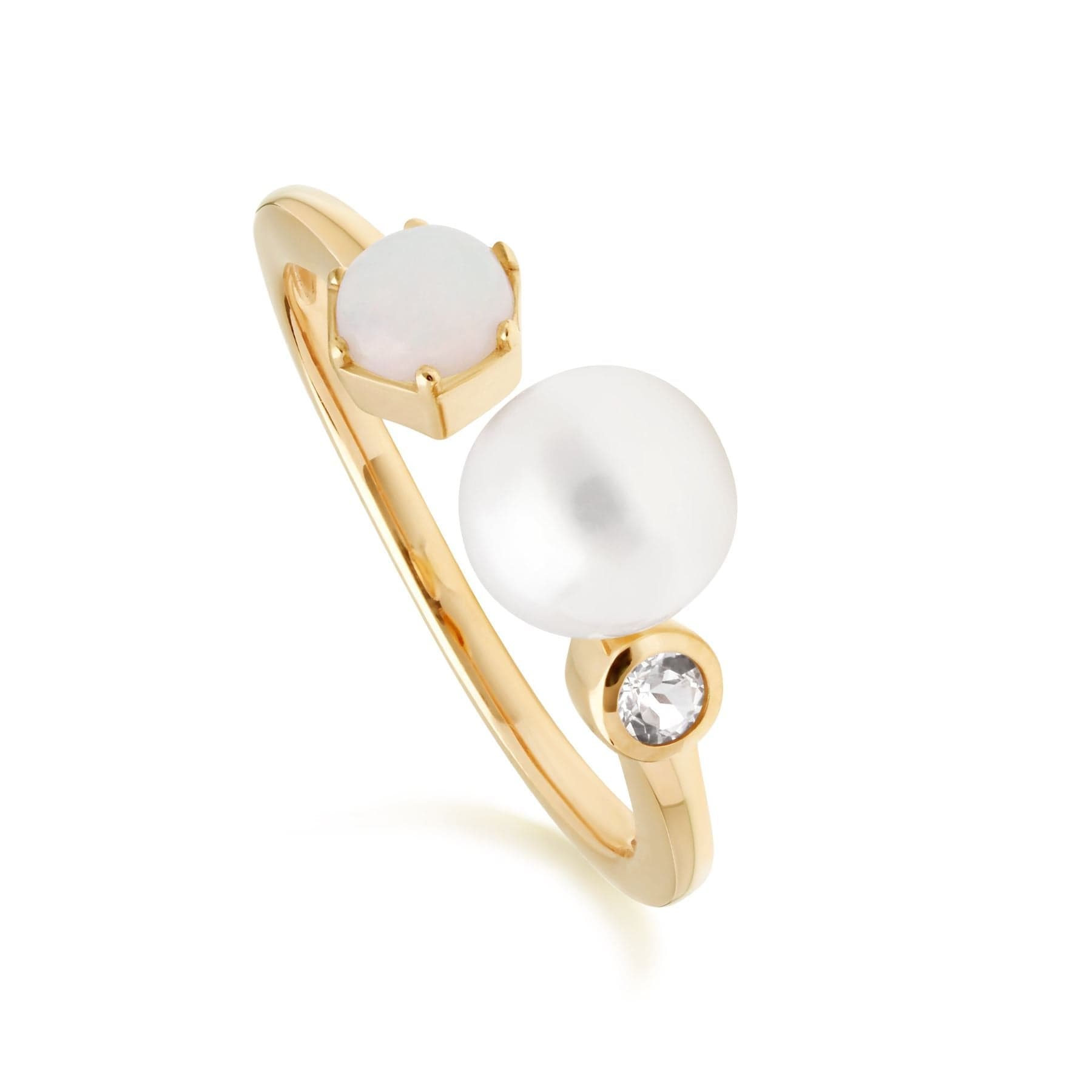 270R059101925 Modern Pearl, Opal & White Topaz Open Ring in Gold Plated Silver 1