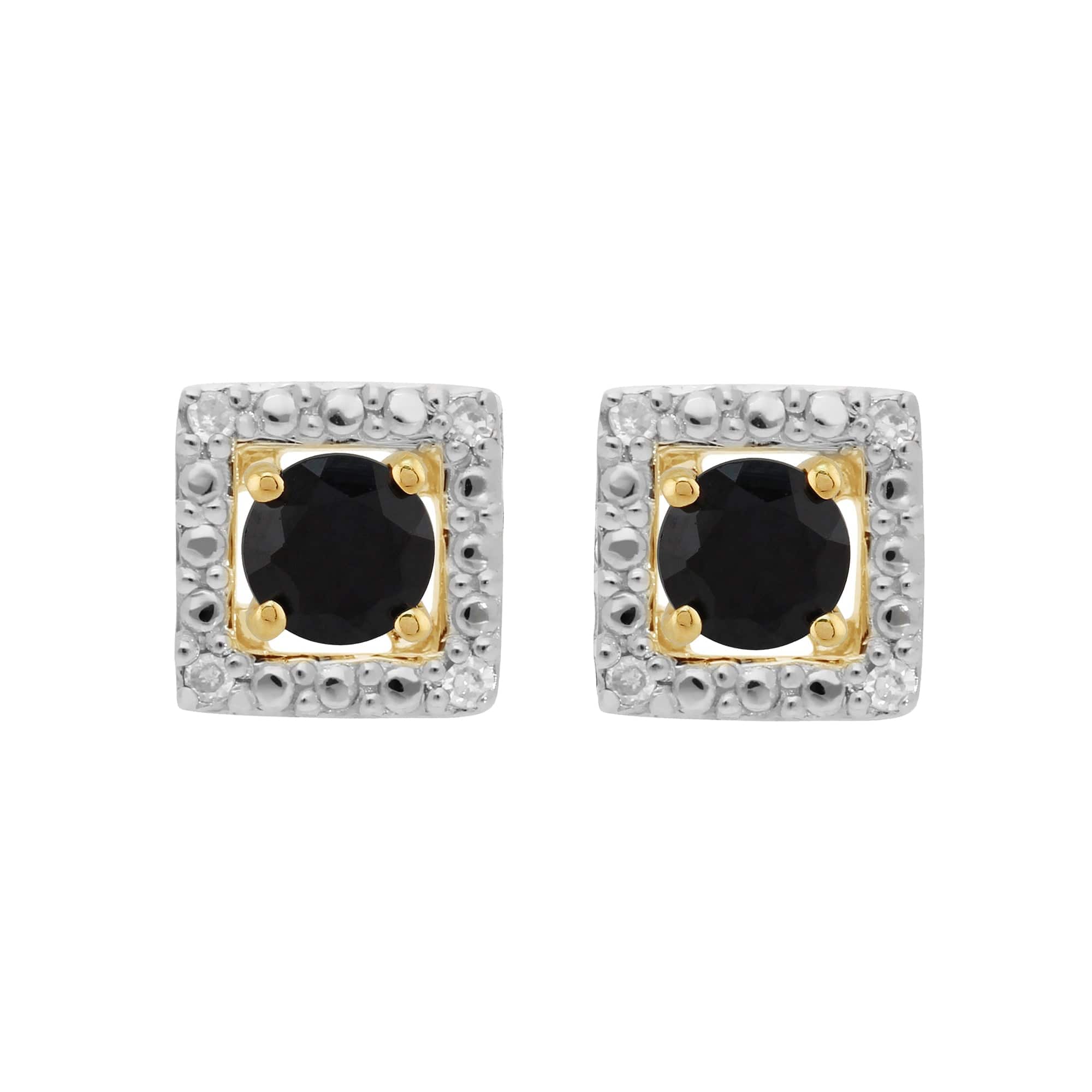 11559-191E0379019 Classic Round Dark Blue Sapphire Stud Earrings with Detachable Diamond Square Earrings Jacket Set in 9ct Yellow Gold 1