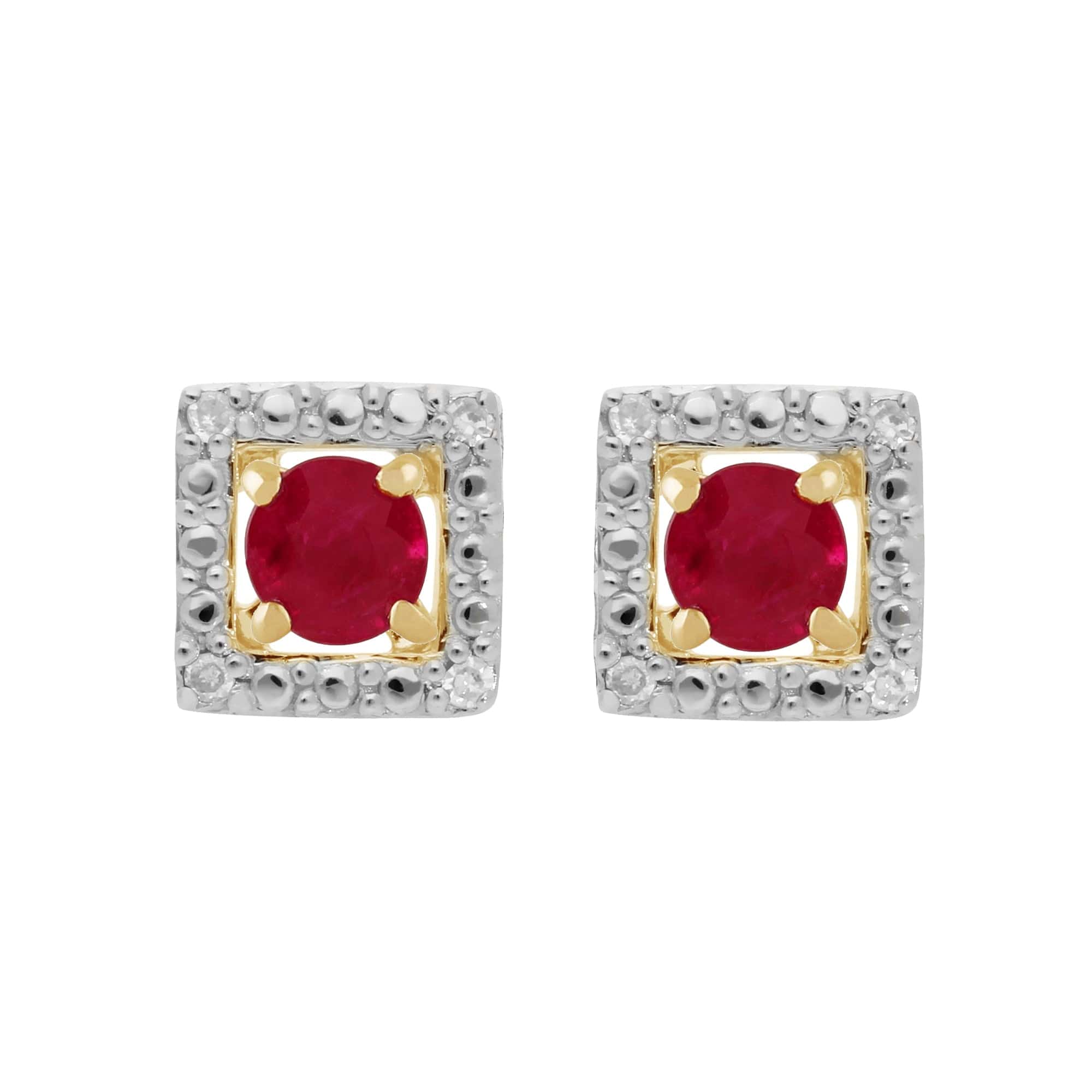 11570-191E0379019 Classic Round Ruby Stud Earrings with Detachable Diamond Square Earrings Jacket Set in 9ct Yellow Gold 1