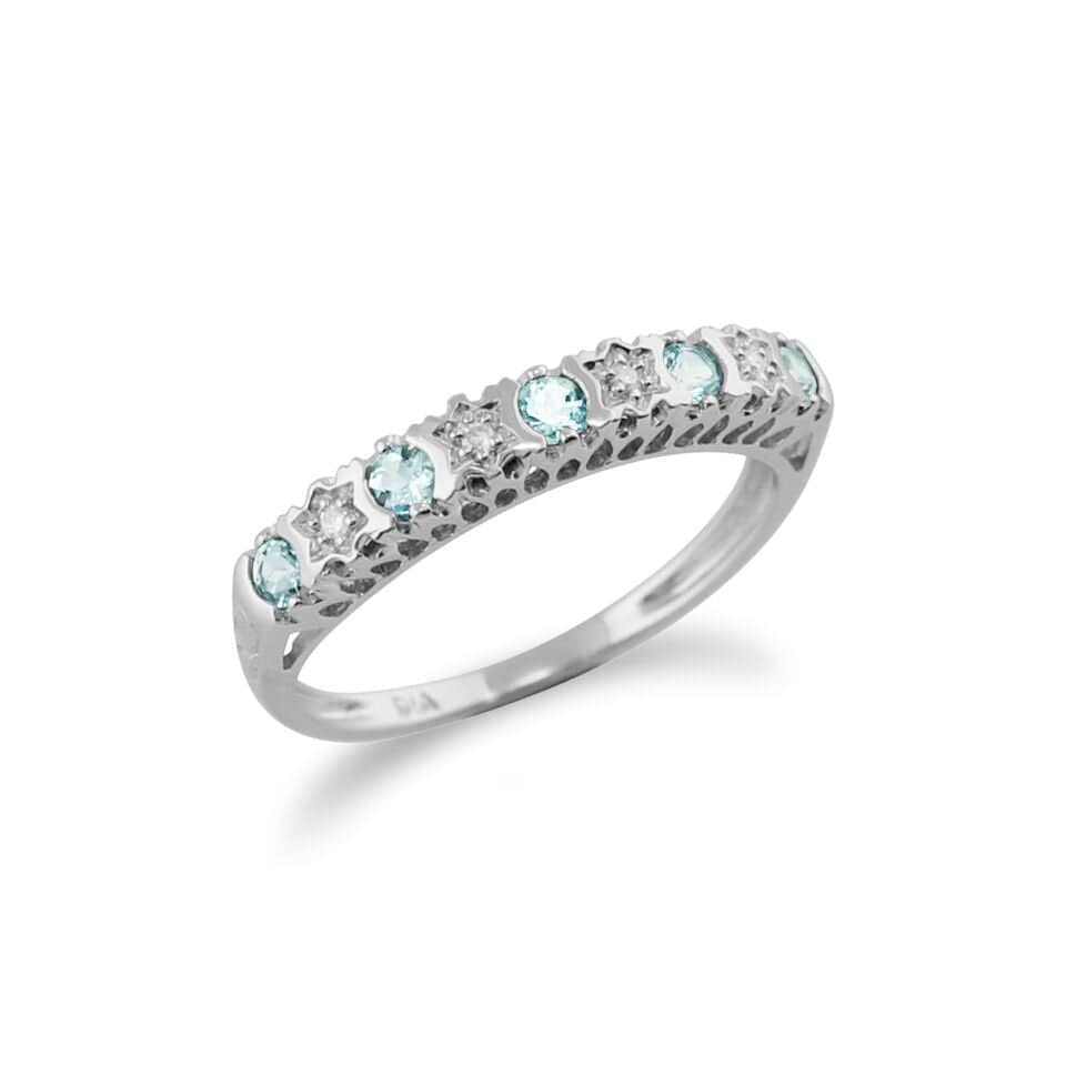 117R0045069 Classic Diamond & Aquamarine Half Eternity Ring In 9ct White Gold 2
