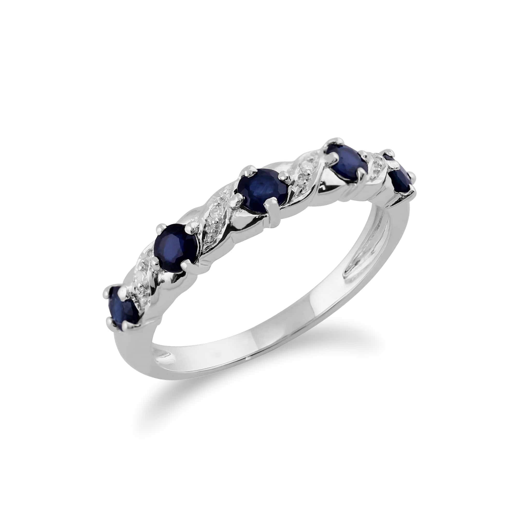 117R0070019 Art Nouveau Style Sapphire & Diamond Half Eternity Ring in 9ct White Gold 2