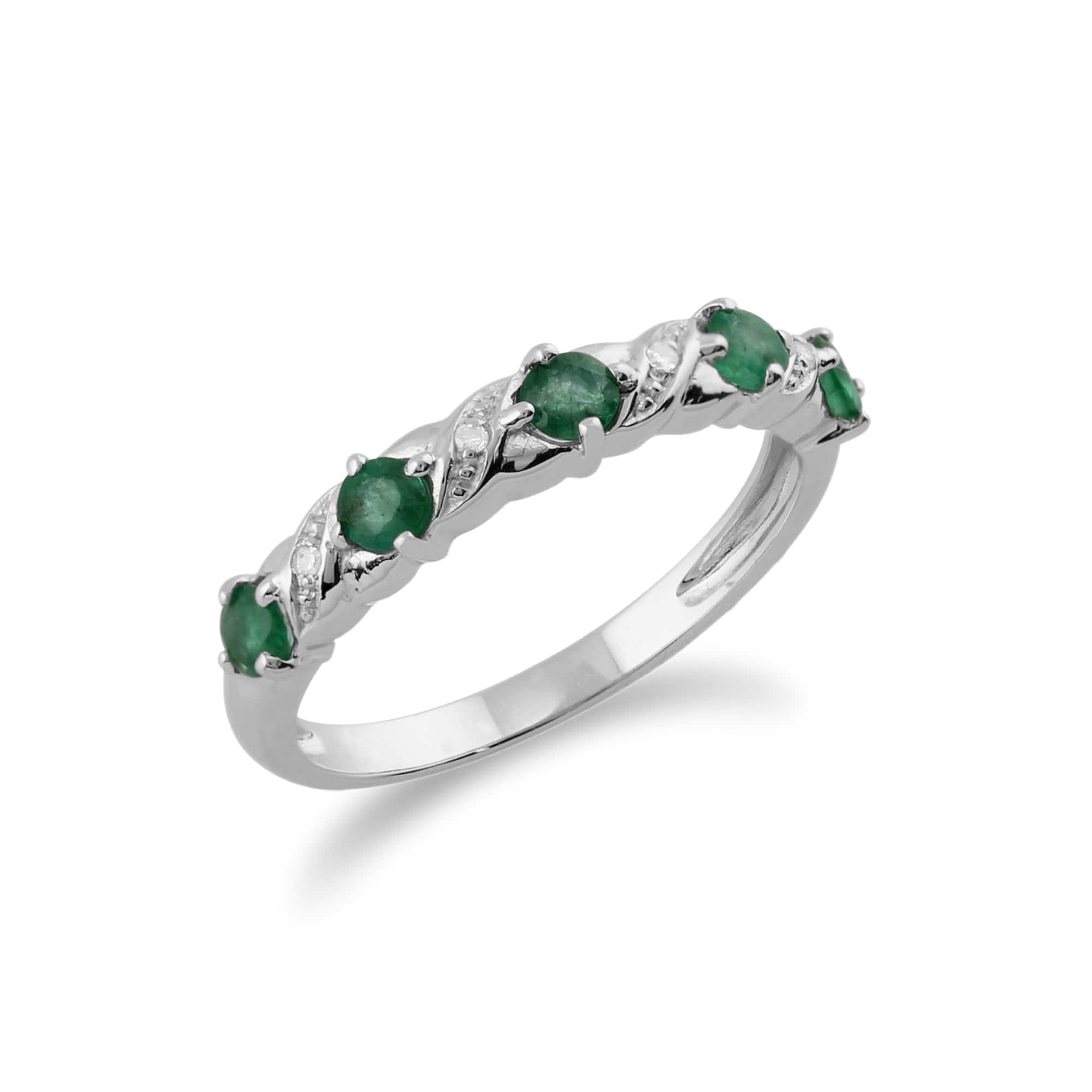 Classic Round Emerald & Diamond Half Eternity Ring in 9ct White Gold