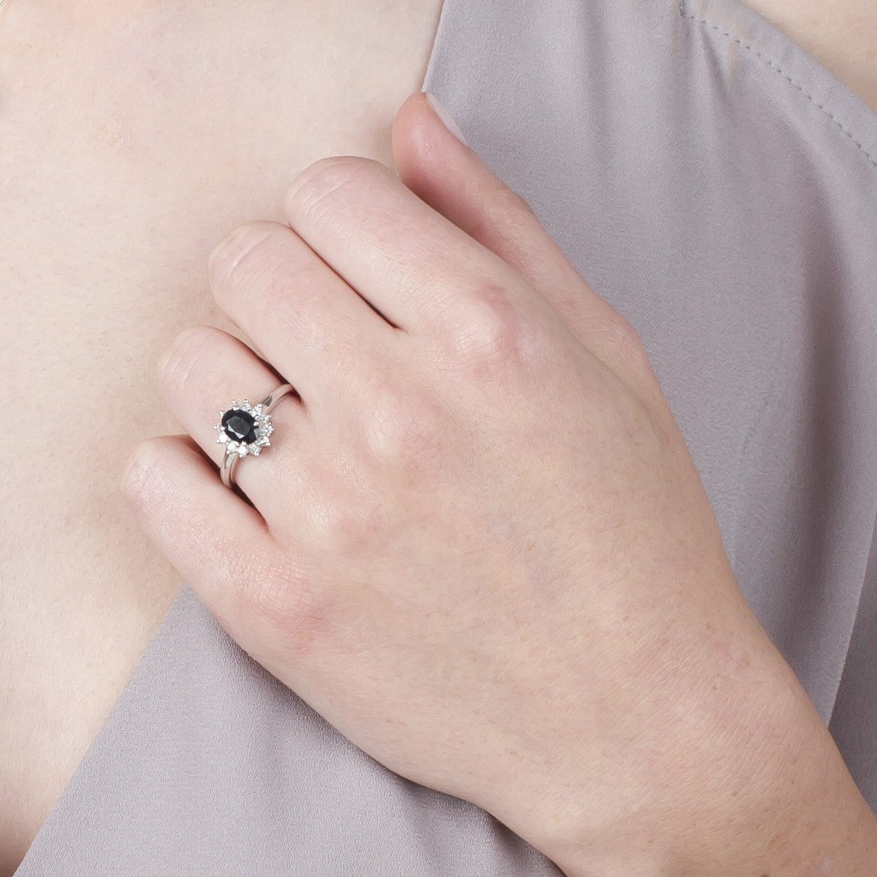 Classic Oval Sapphire & Diamond Cluster Ring in 9ct White Gold