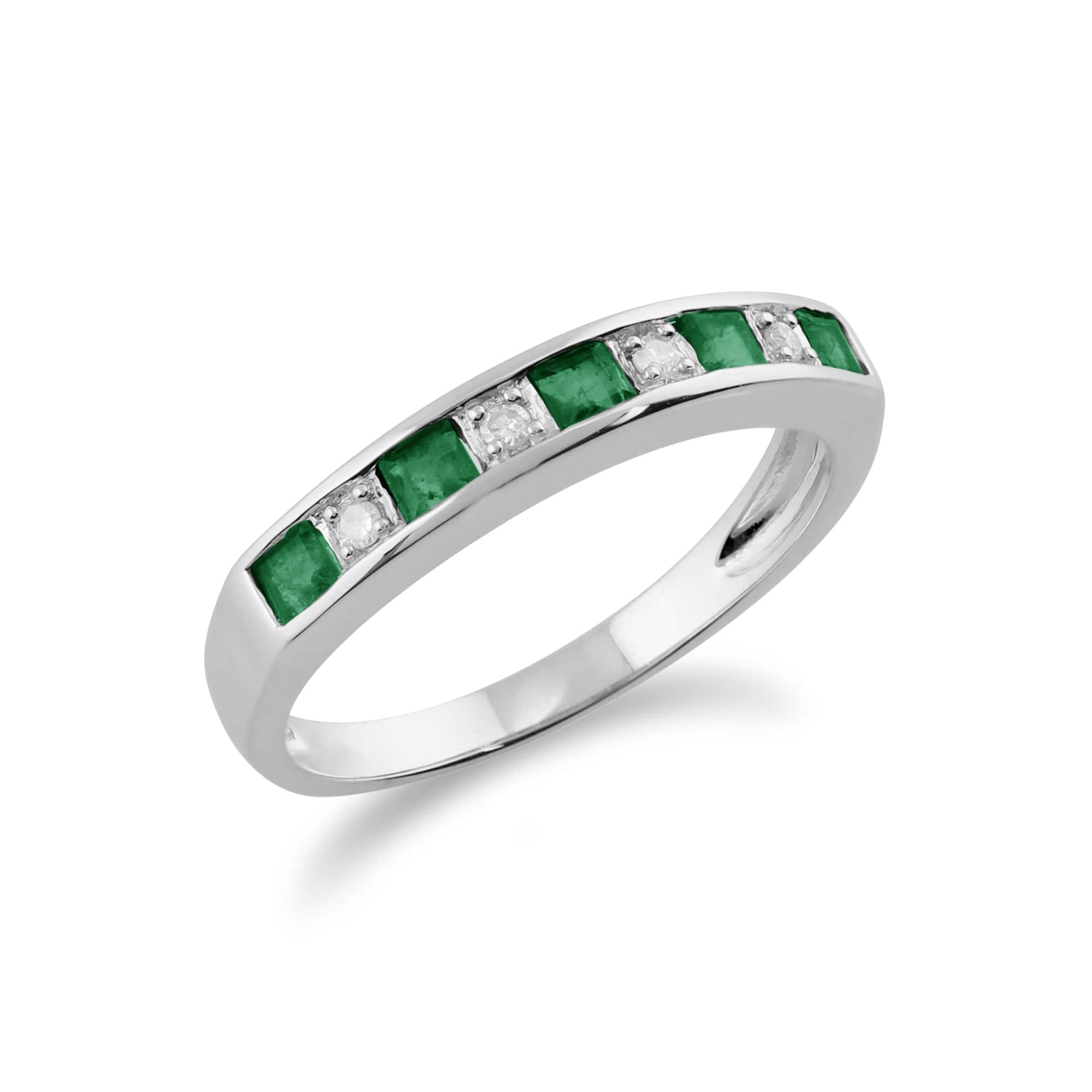 117R0166019 Classic Square Emerald & Diamond Half Eternity Ring 9ct White Gold 2