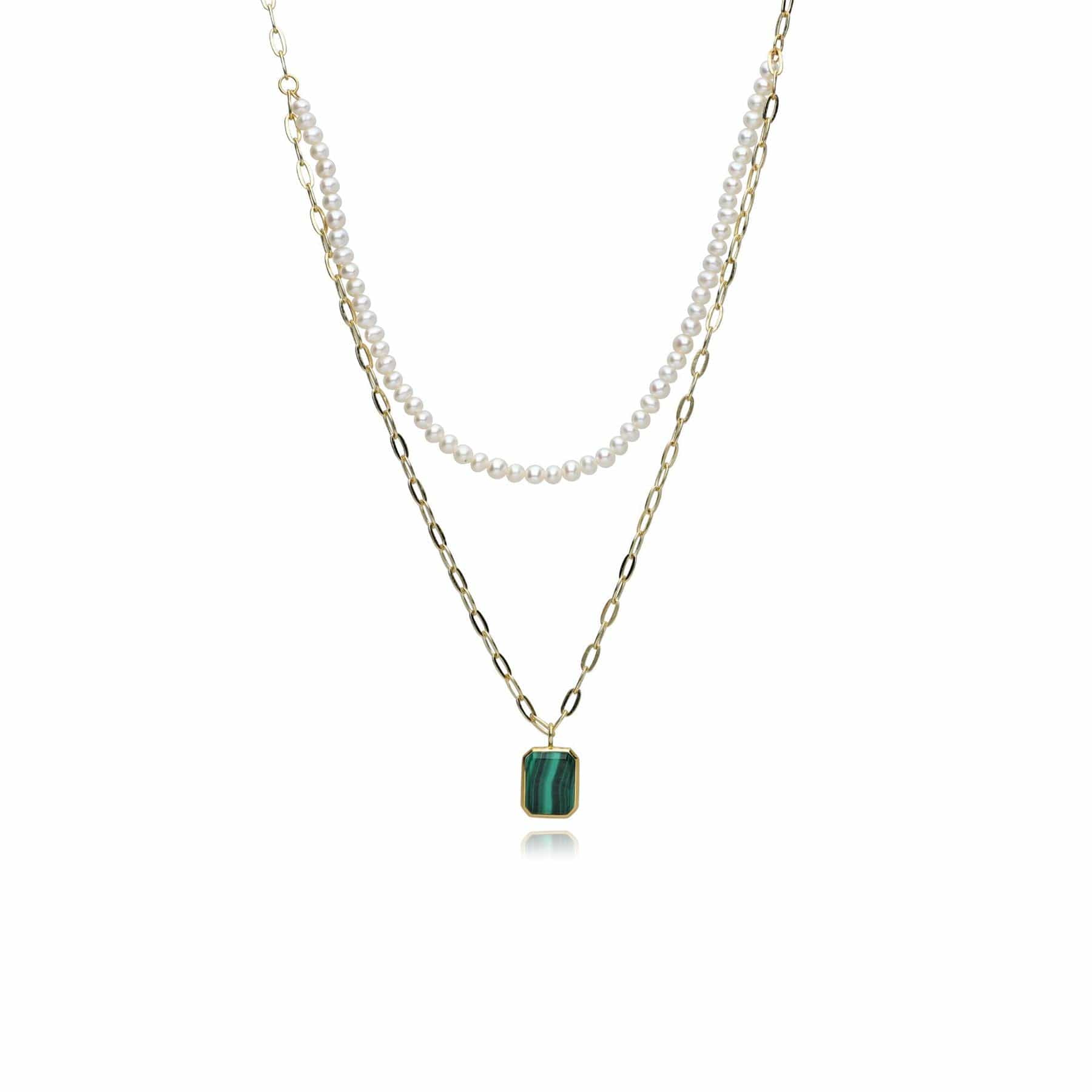 270N037702925 ECFEW™ Unifier Malachite & Pearl Layered Necklace In Sterling Silver 1