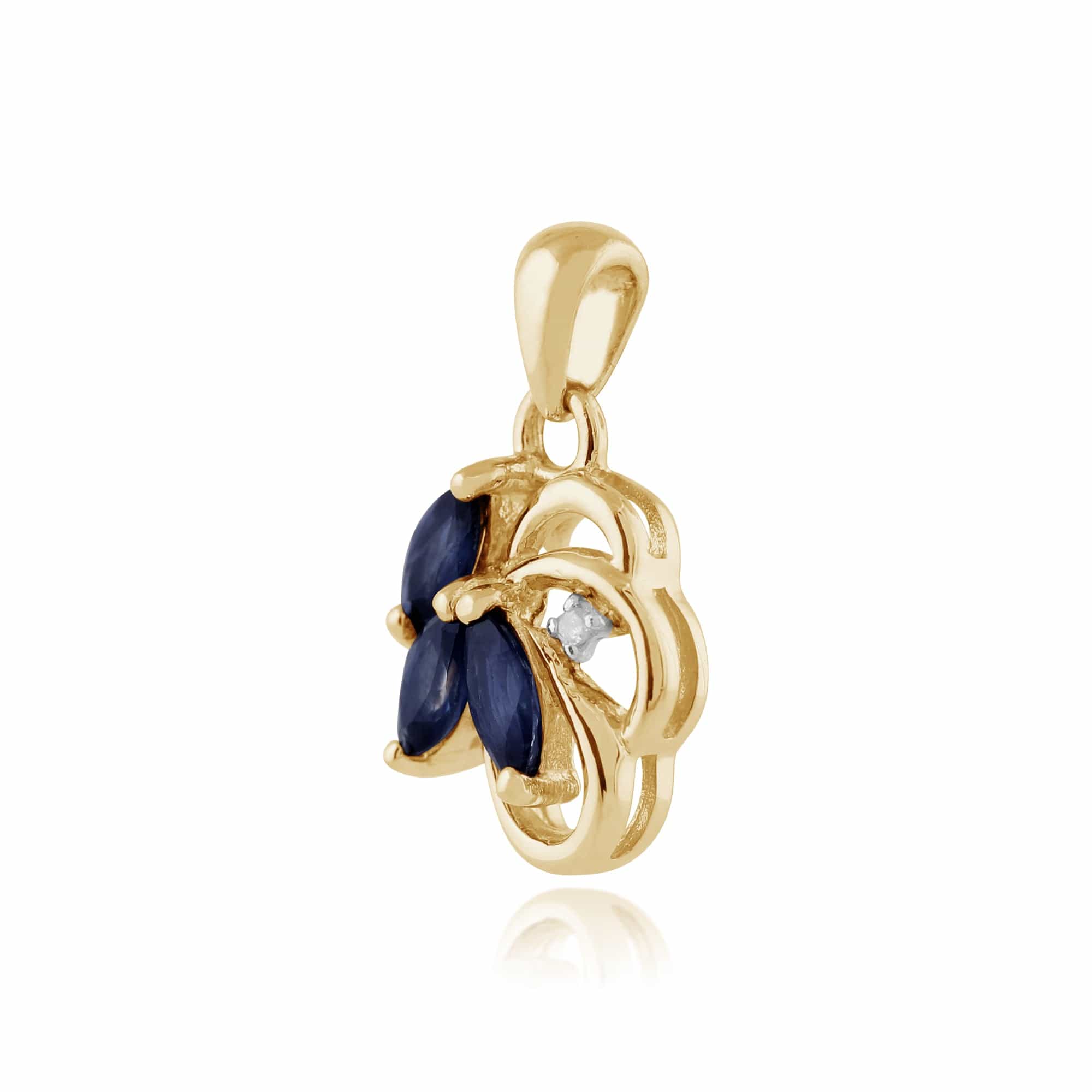 27014 Floral Marquise Sapphire & Diamond Pendant in 9ct Yellow Gold 2