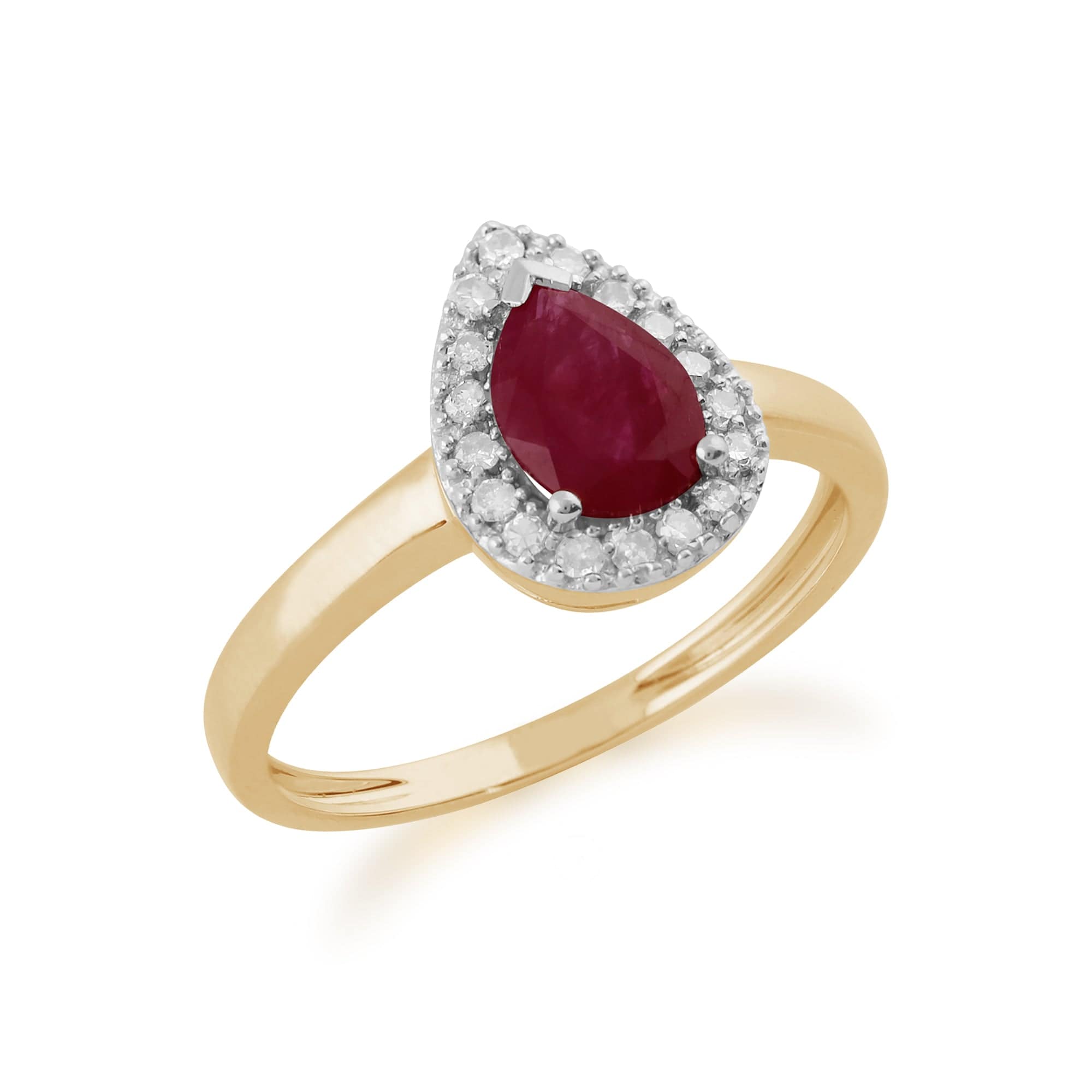 Classic Pear Shaped Ruby & Diamond Ring in 9ct Yellow Gold - Gemondo
