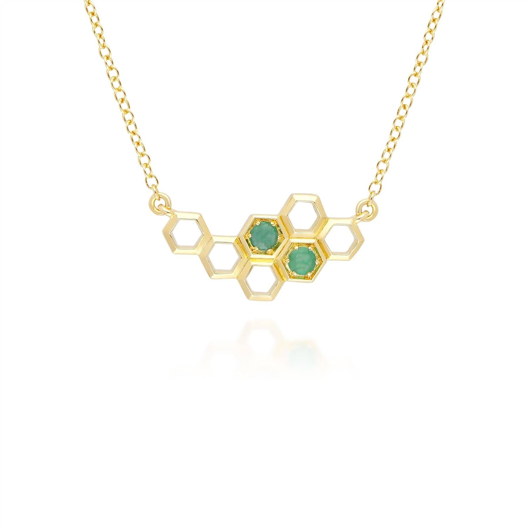 135N0360019 Honeycomb Inspired Emerald Link Necklace in 9ct Yellow Gold 1