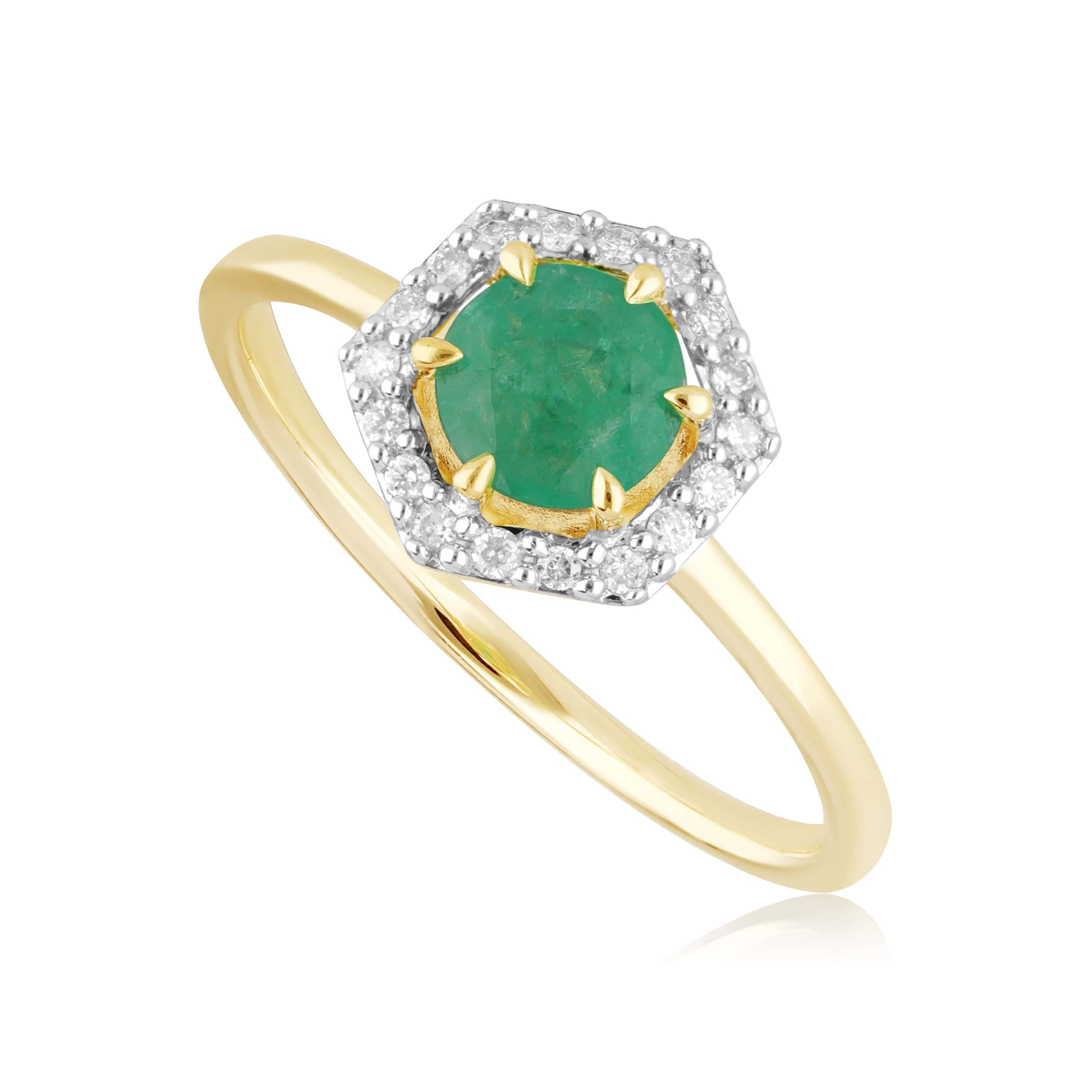 18ct Yellow Gold 0.67ct Emerald & Diamond Halo Engagement Ring - Gemondo