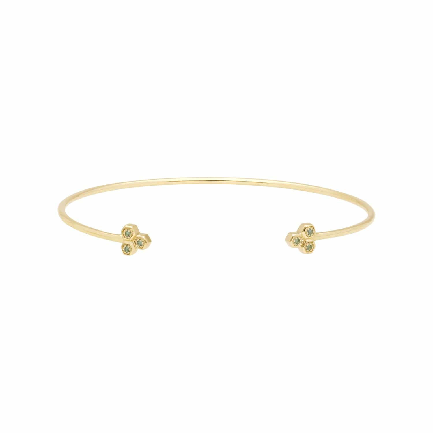 Peridot Trilogy Geometric Bangle in 9ct Yellow Gold - Gemondo
