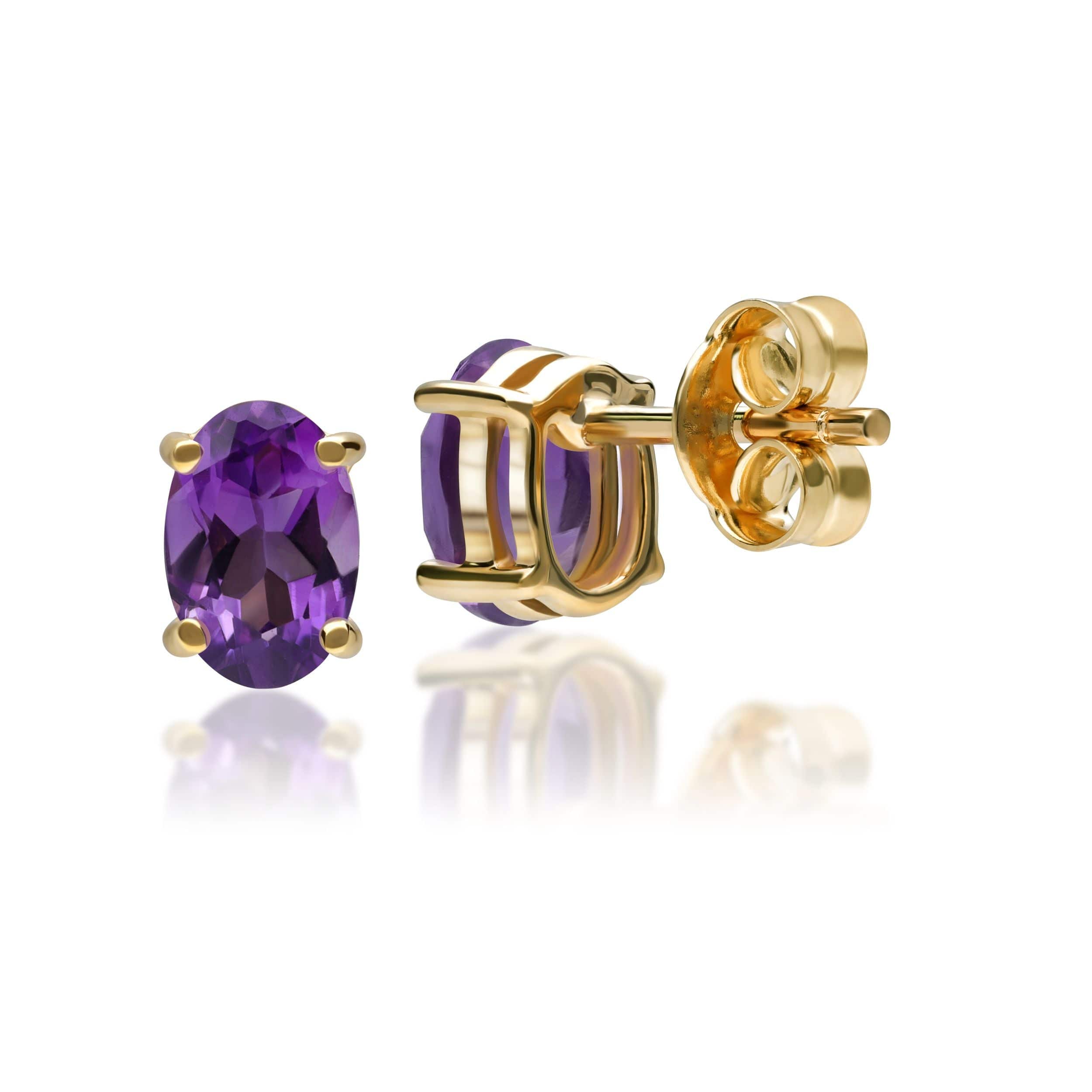 22475 Classic Oval Amethyst Stud Earrings in 9ct Yellow Gold 6x4mm 2
