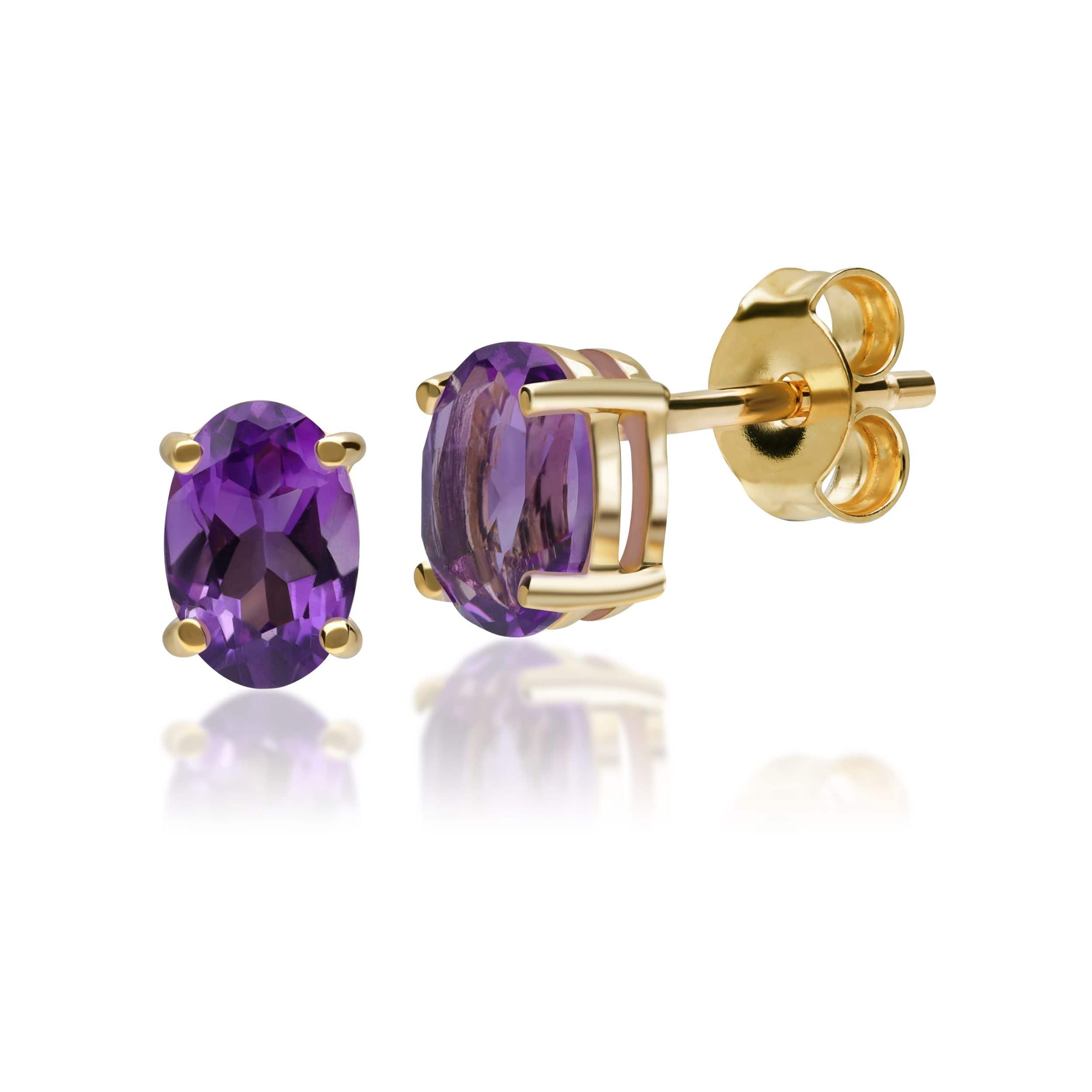 22475 Classic Oval Amethyst Stud Earrings in 9ct Yellow Gold 6x4mm 1