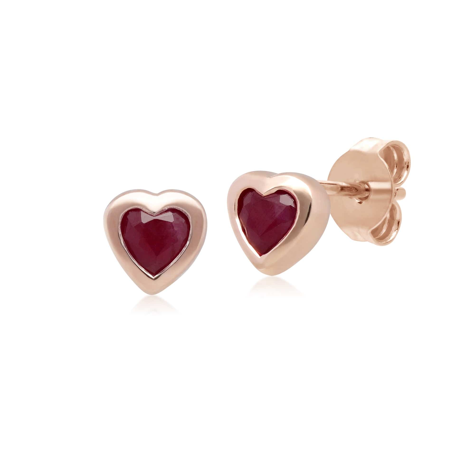 135E1551019 Classic Ruby Heart Stud Earrings in 9ct Rose Gold 1