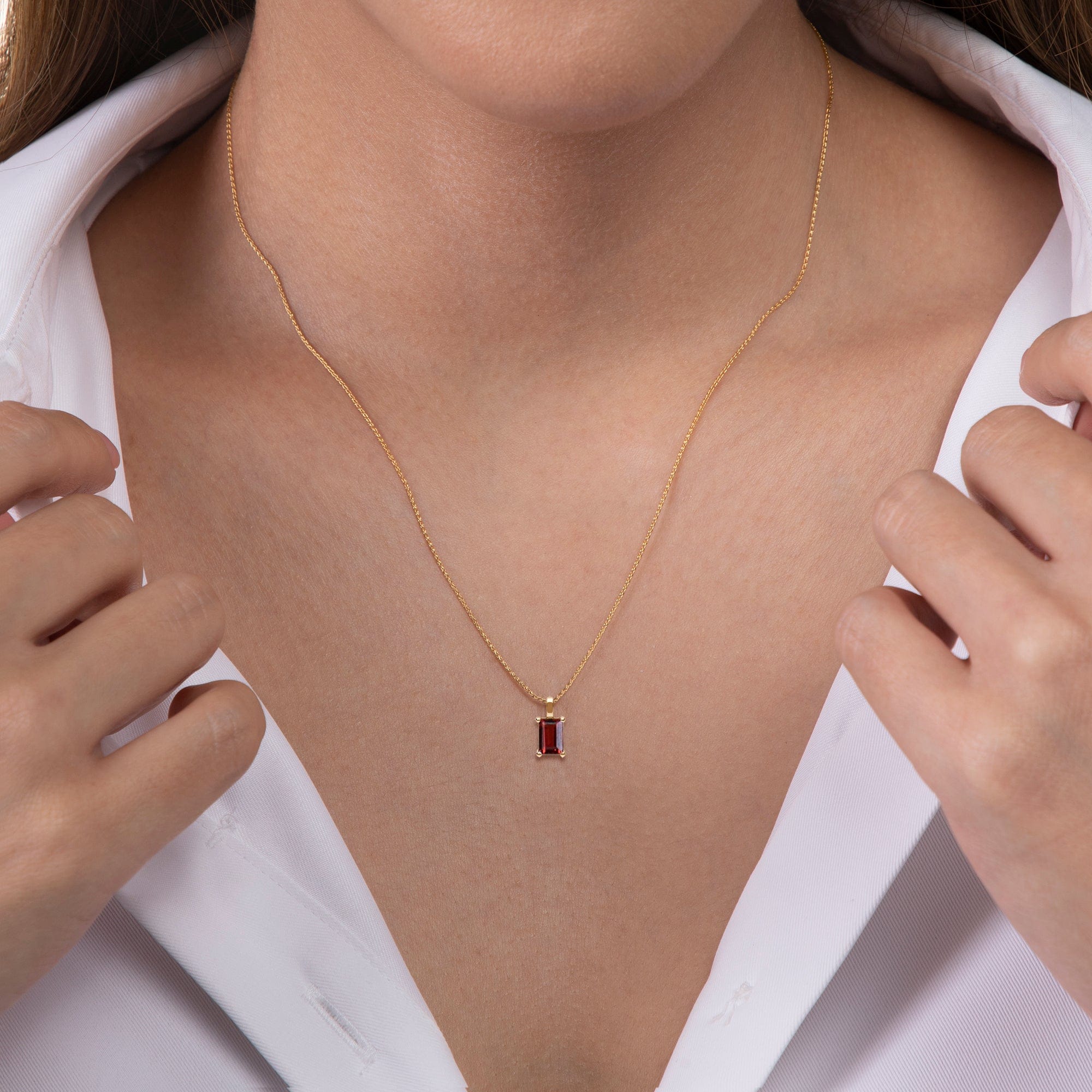 Classic Ruby Baguette Pendant In 9ct Gold - Gemondo