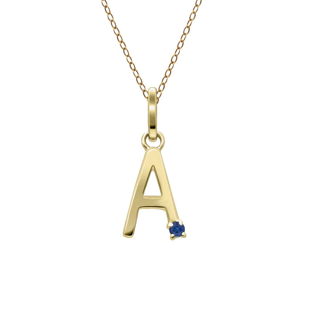135P2043039 Initial Blue Sapphire Letter Necklace In 9ct Yellow Gold 2