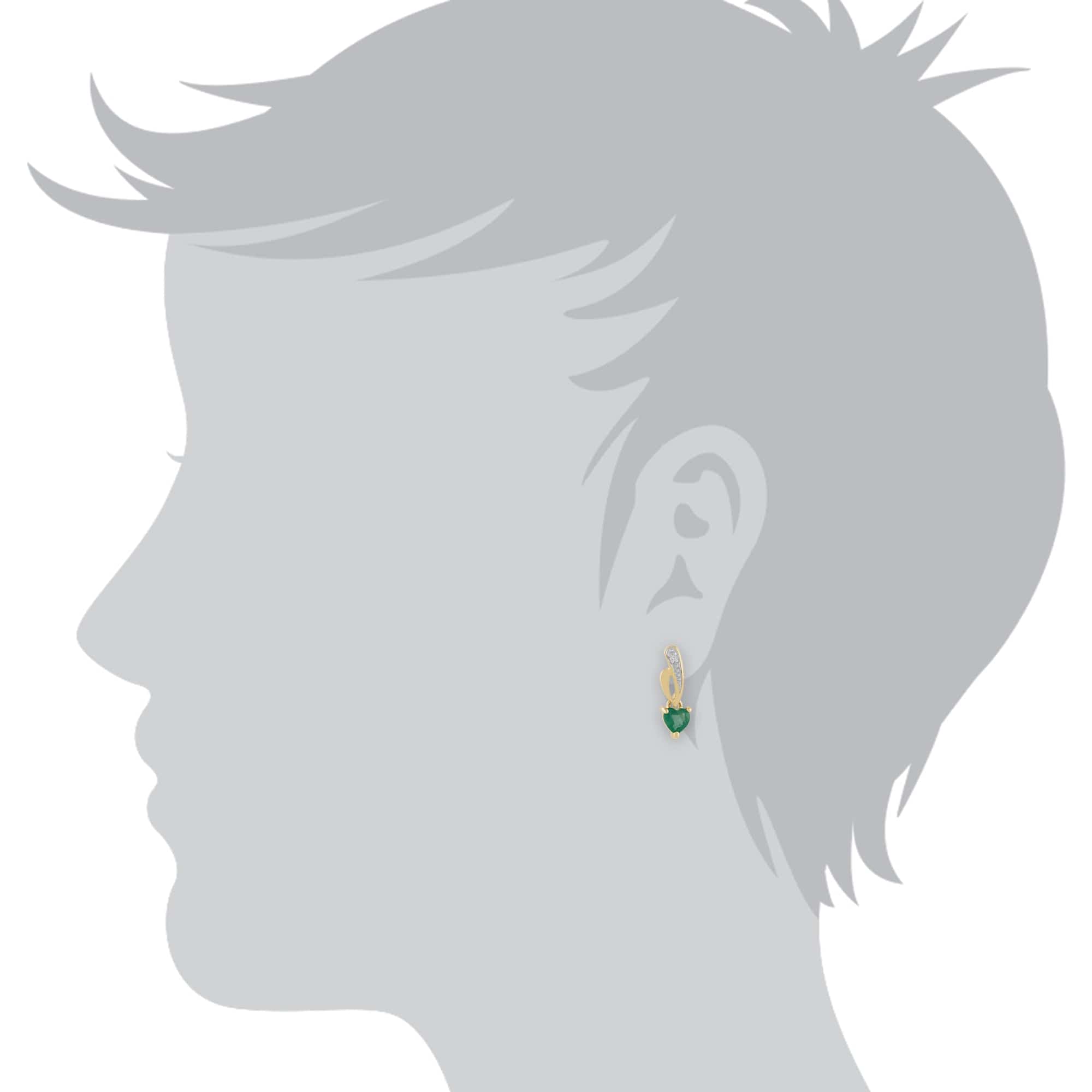 8719 Art Nouveau Style Heart Emerald & Diamond Drop Earrings in 9ct Yellow Gold 2