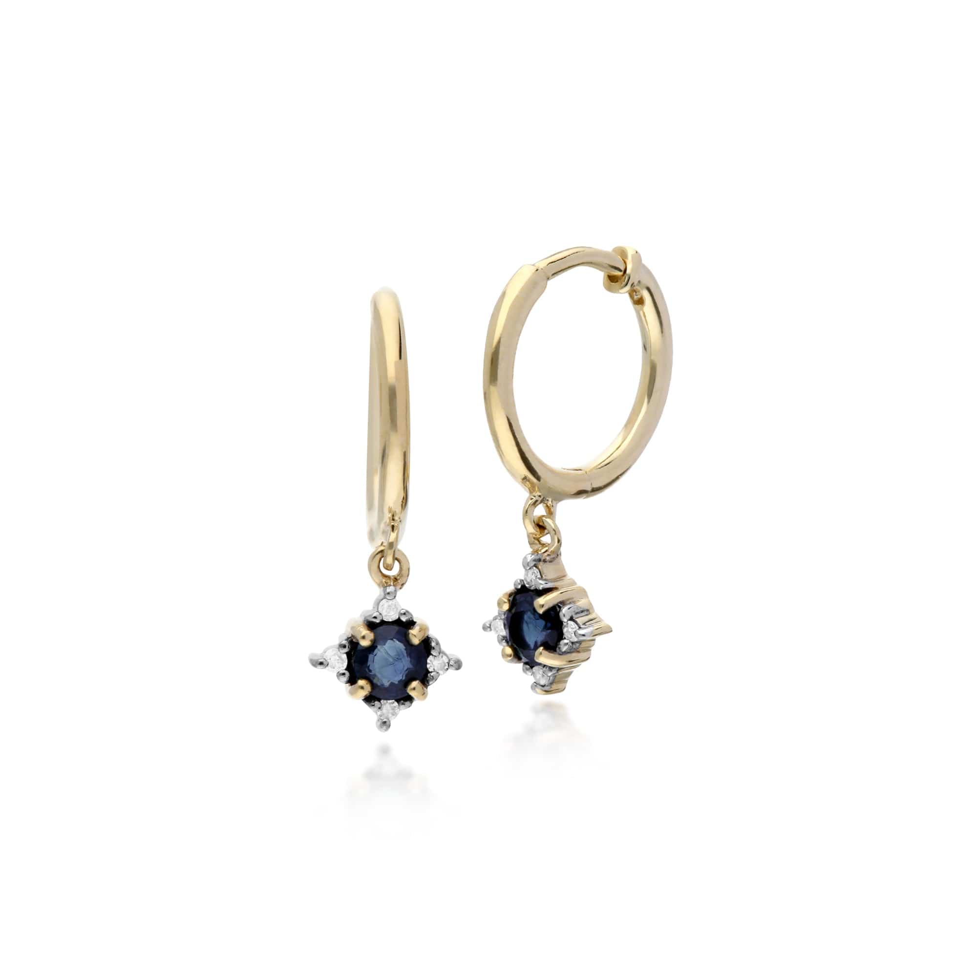 135E1215039 Classic Round Sapphire & Diamond Hinged Hoop Earrings in 9ct Yellow Gold 1