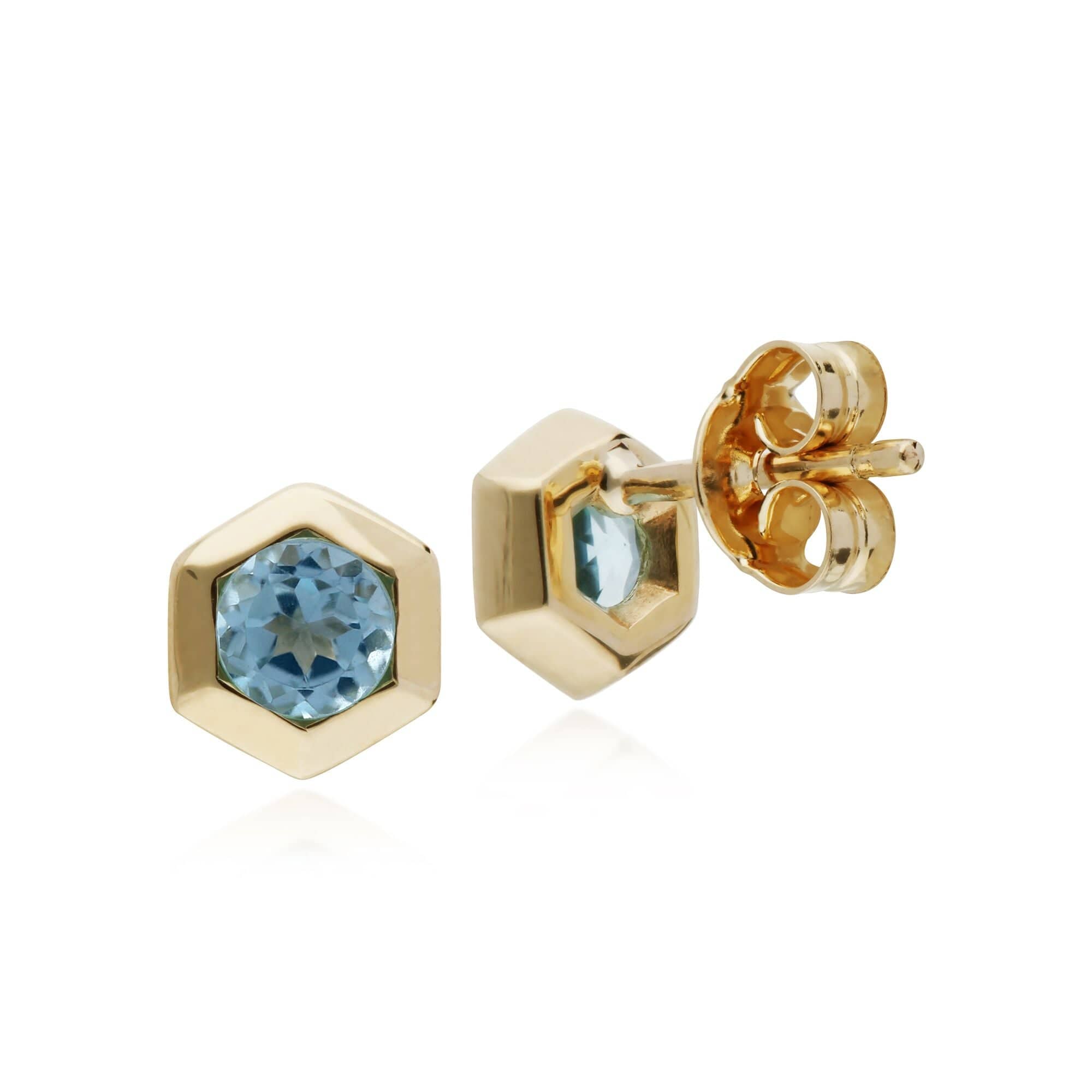 135E1241069 Gemondo  9ct Yellow Gold Blue Topaz Hexagon Stud Earrings 2