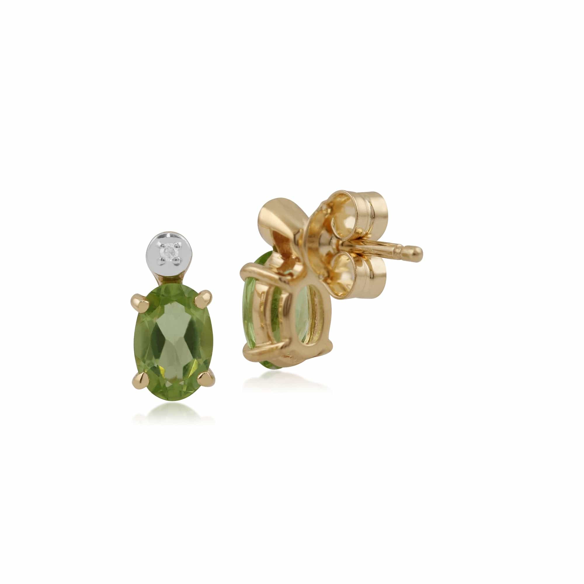 Classic Oval Peridot & Diamond Stud Earrings in 9ct Yellow Gold - Gemondo