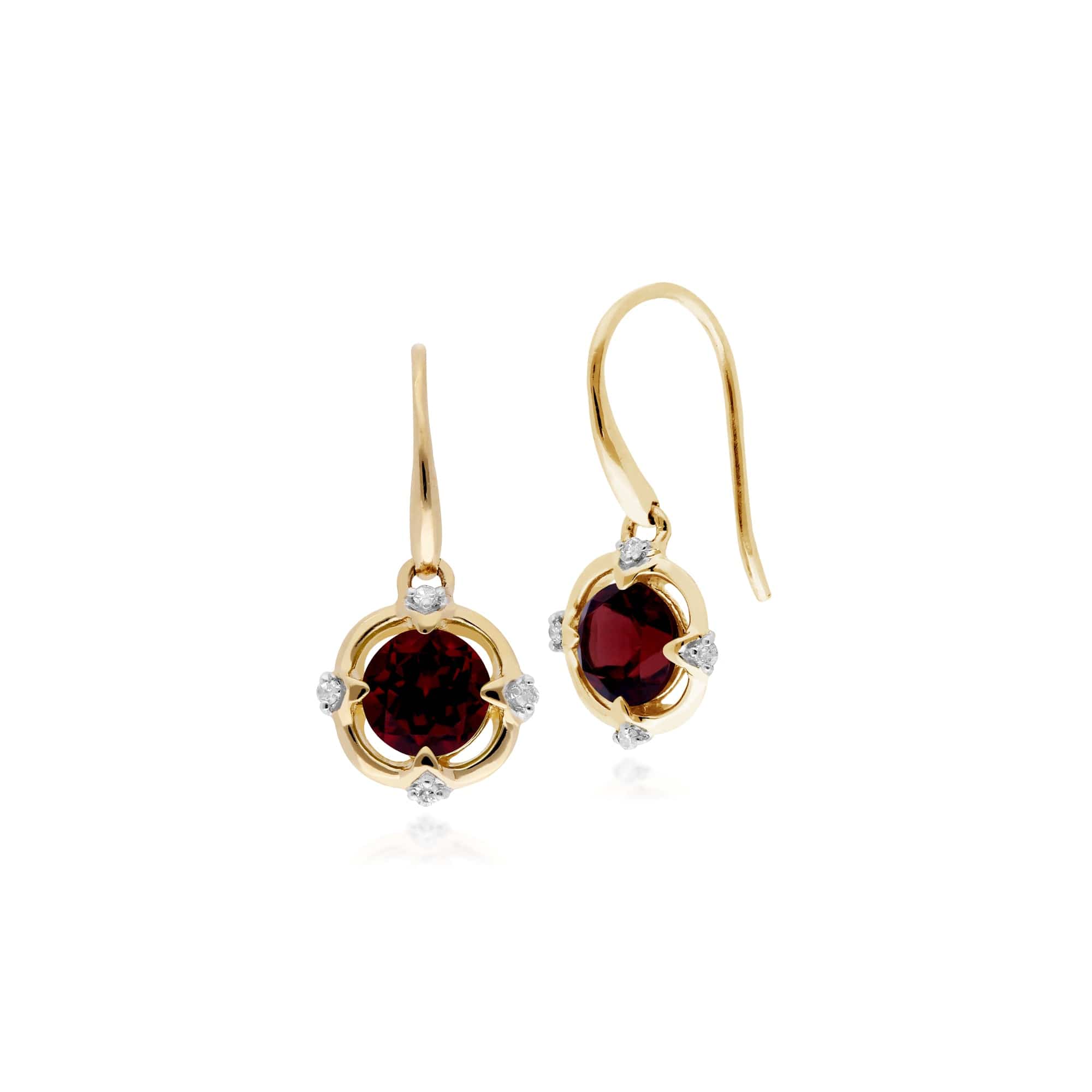 Gemondo 9ct Yellow Gold Garnet & Diamond Round Cut Halo Drop Earrings Image