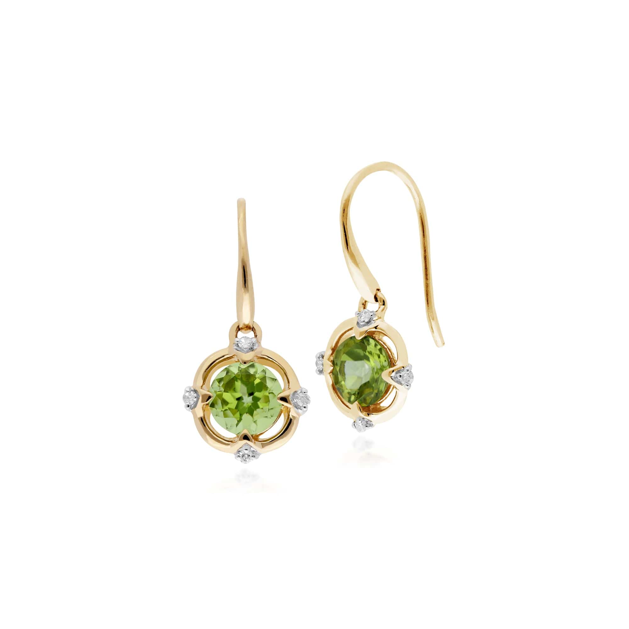 Gemondo 9ct Yellow Gold Peridot & Diamond Round Cut Halo Drop Earrings Image