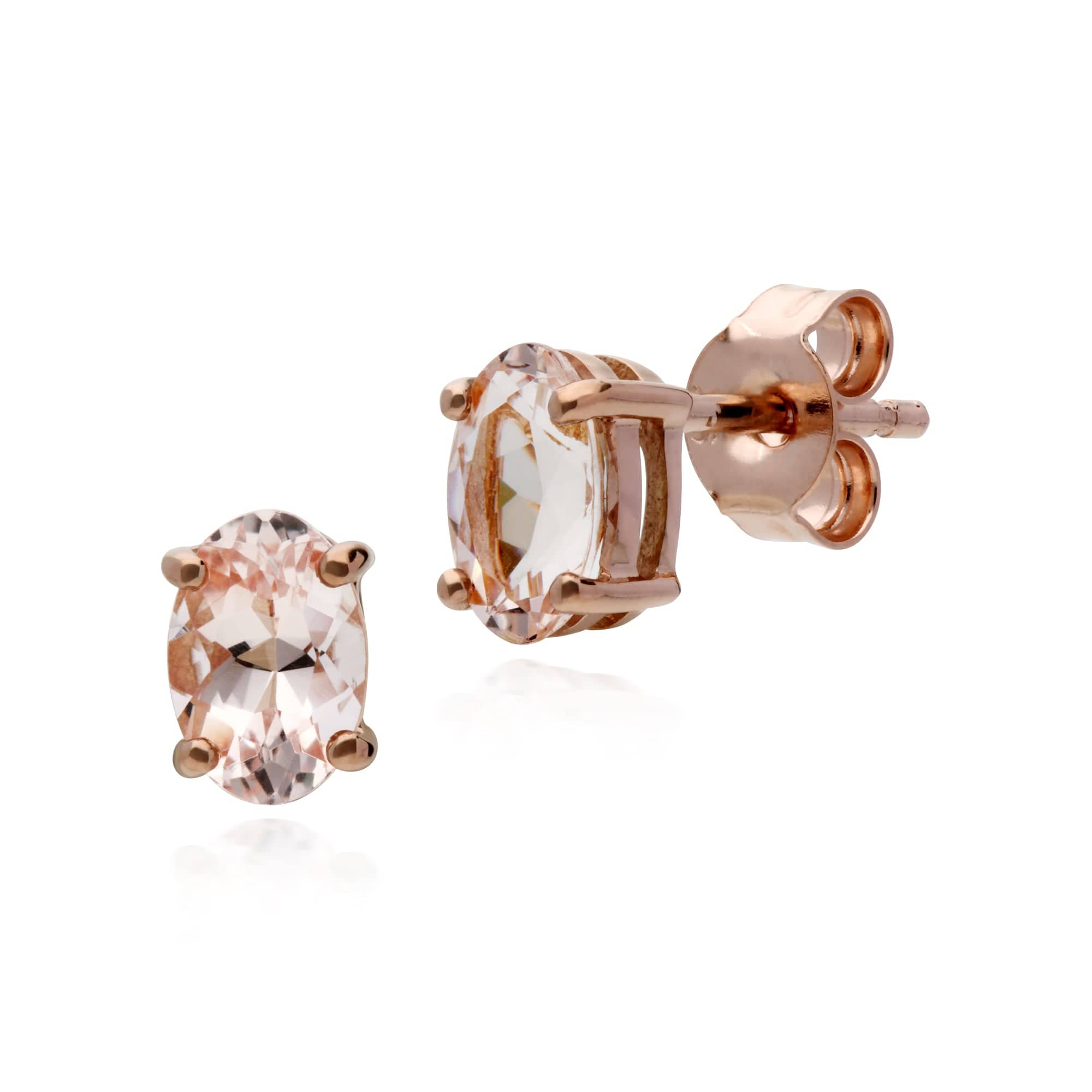 135E1466019 Classic Oval Morganite Stud Earrings in 9ct Rose Gold 1
