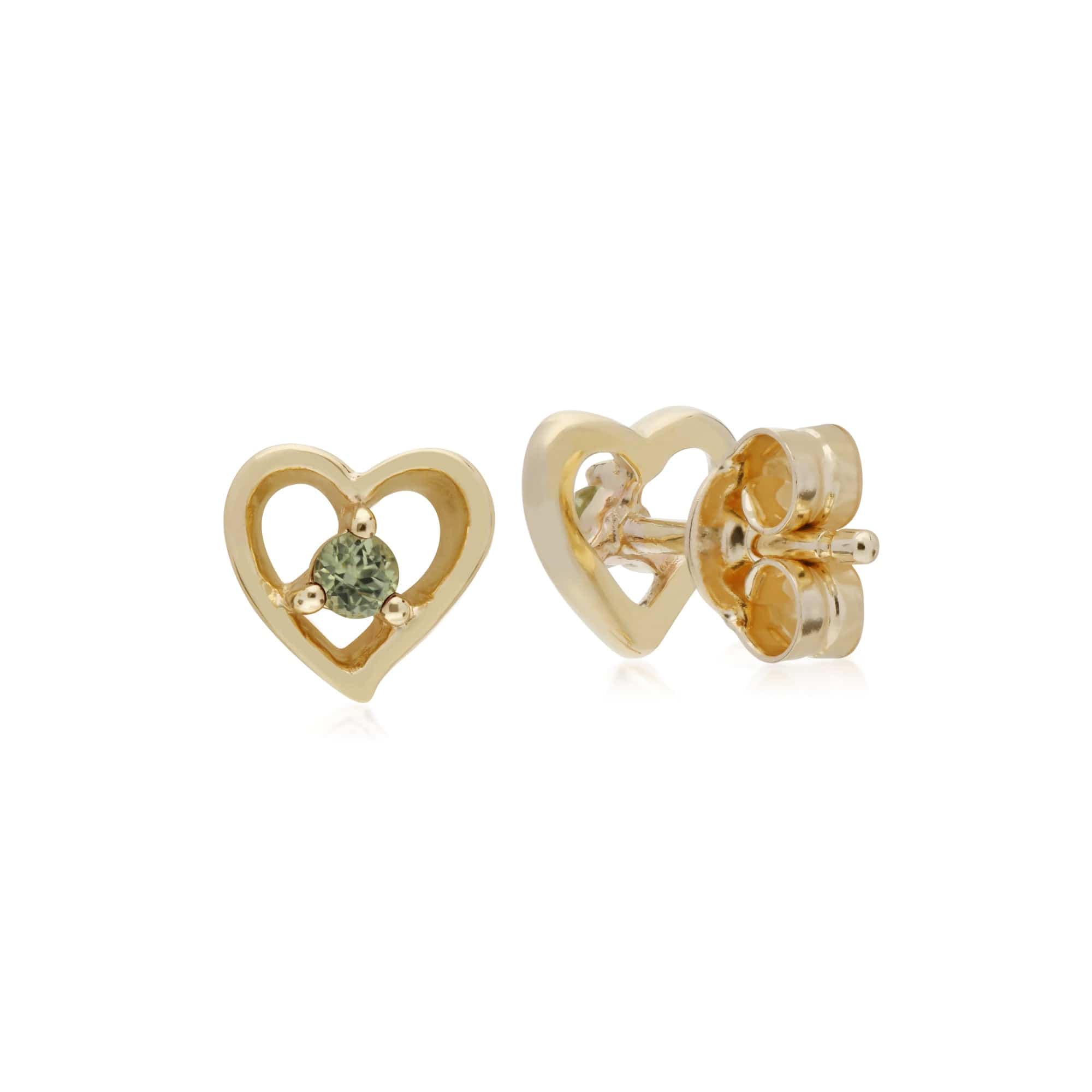 135E1521069 Gemondo 9ct Yellow Gold Peridot Single Stone Heart Stud Earrings 2