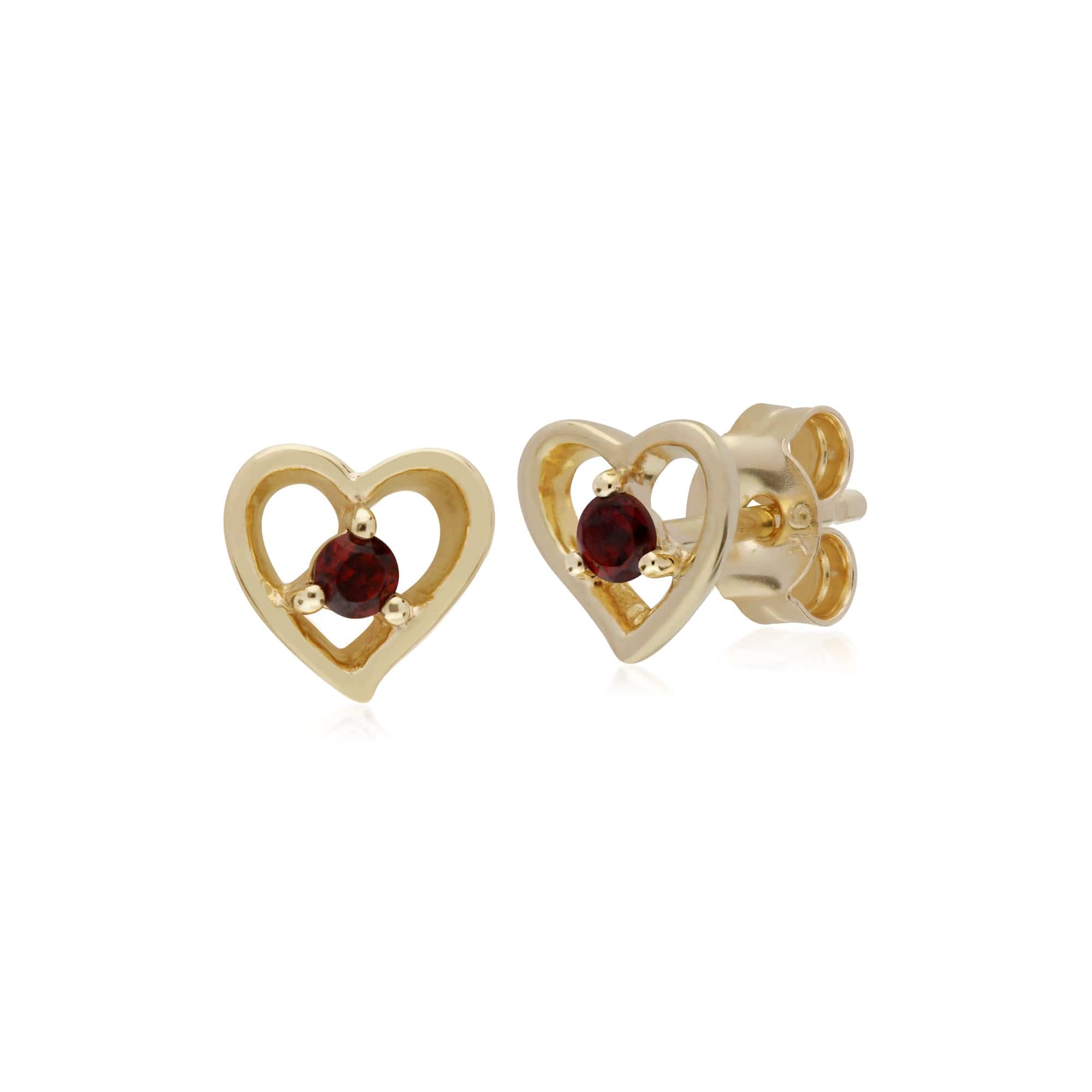 135E1521079 Gemondo 9ct Yellow Gold Garnet Single Stone Heart Stud Earrings 1
