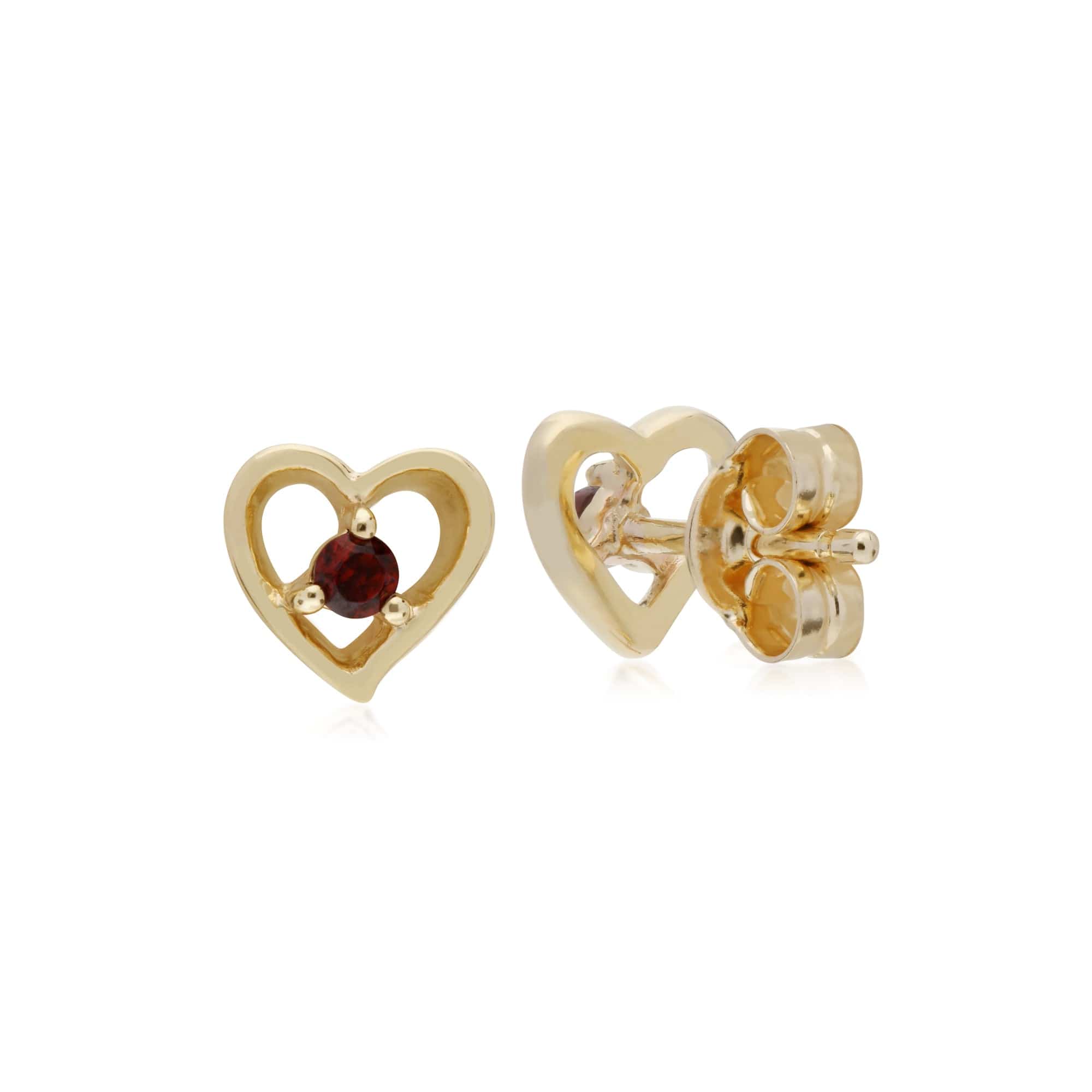 135E1521079 Gemondo 9ct Yellow Gold Garnet Single Stone Heart Stud Earrings 2