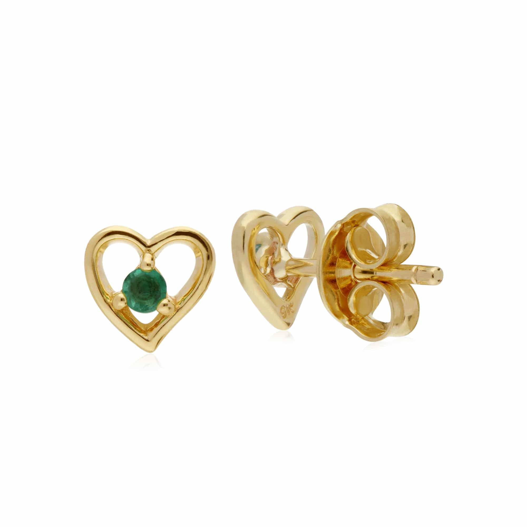 Gemondo 9ct Yellow Gold Emerald Single Stone Heart Stud Earrings - Gemondo