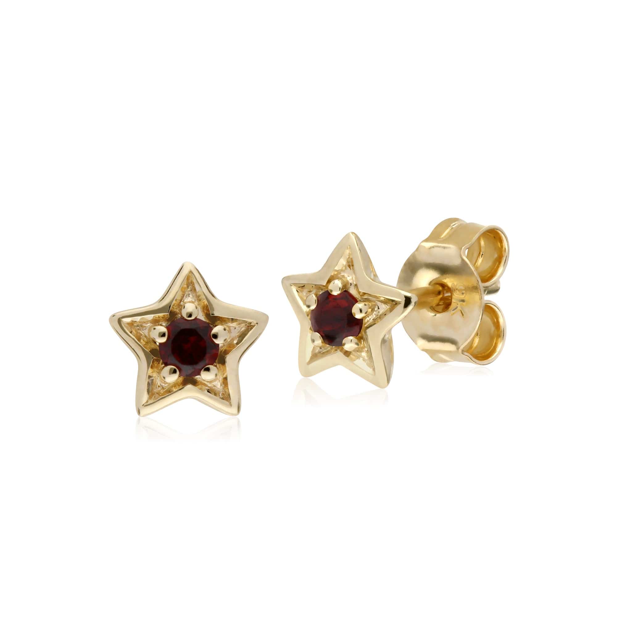 135E1523079 Gemondo 9ct Yellow Gold Garnet Single Stone Star Stud Earrings 1