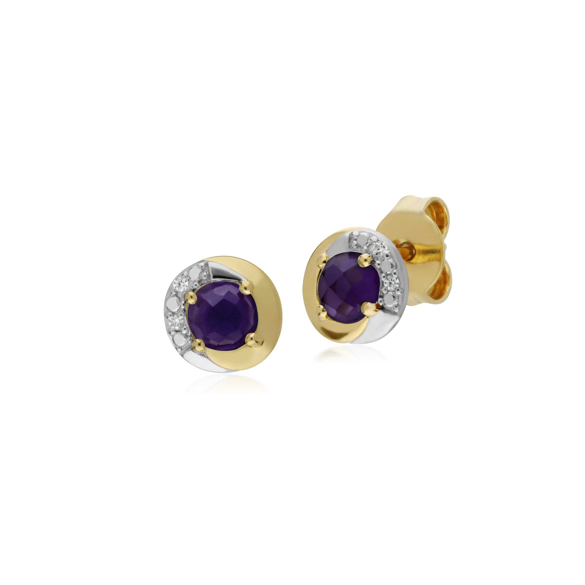 Gemondo 9ct Yellow Gold Amethyst & Diamond Two Tone Stud Earrings - Gemondo
